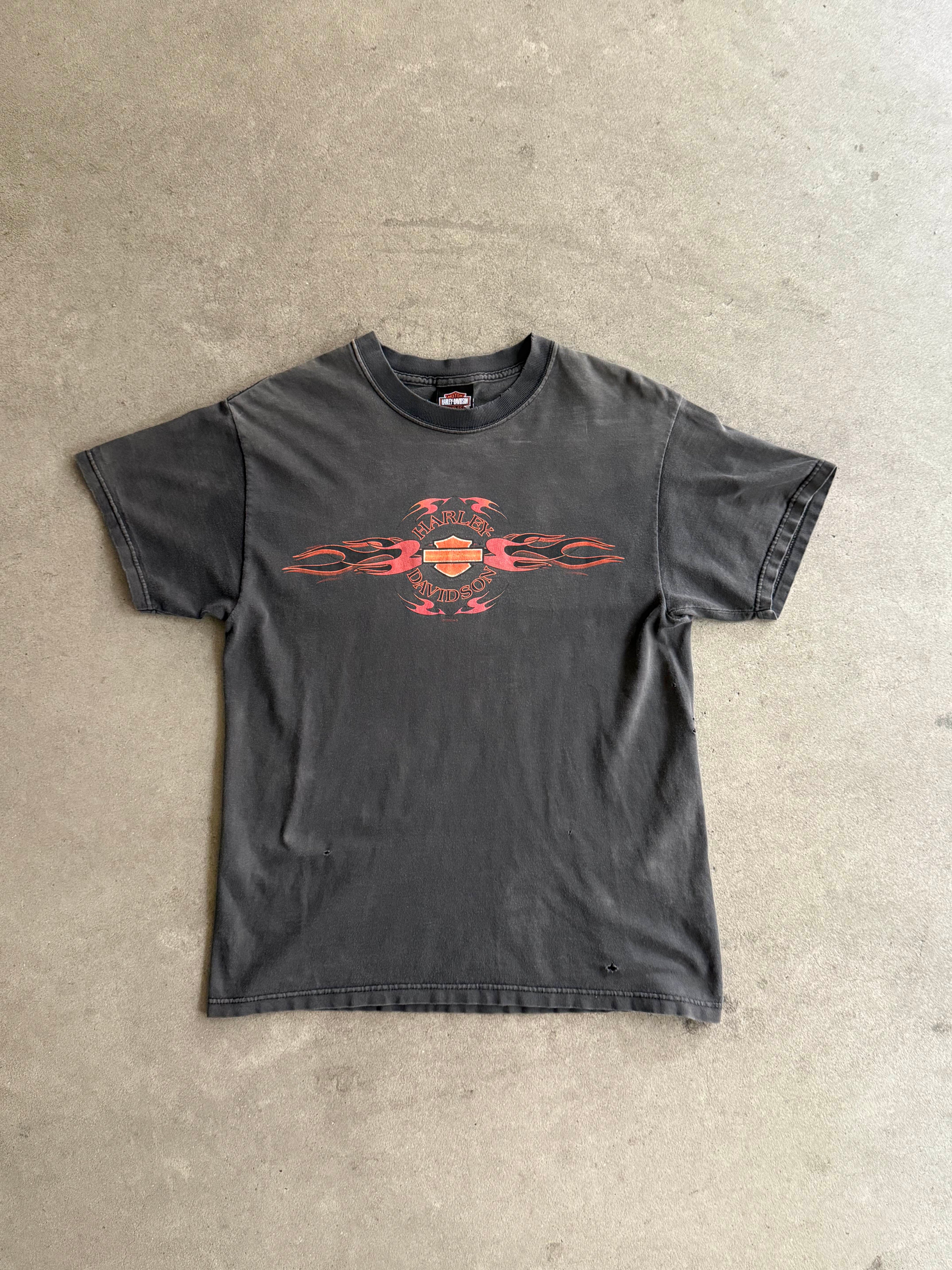 2000S HARLEY DAVIDSON CYCLE CENTER FADED BLACK T-SHIRT (M)