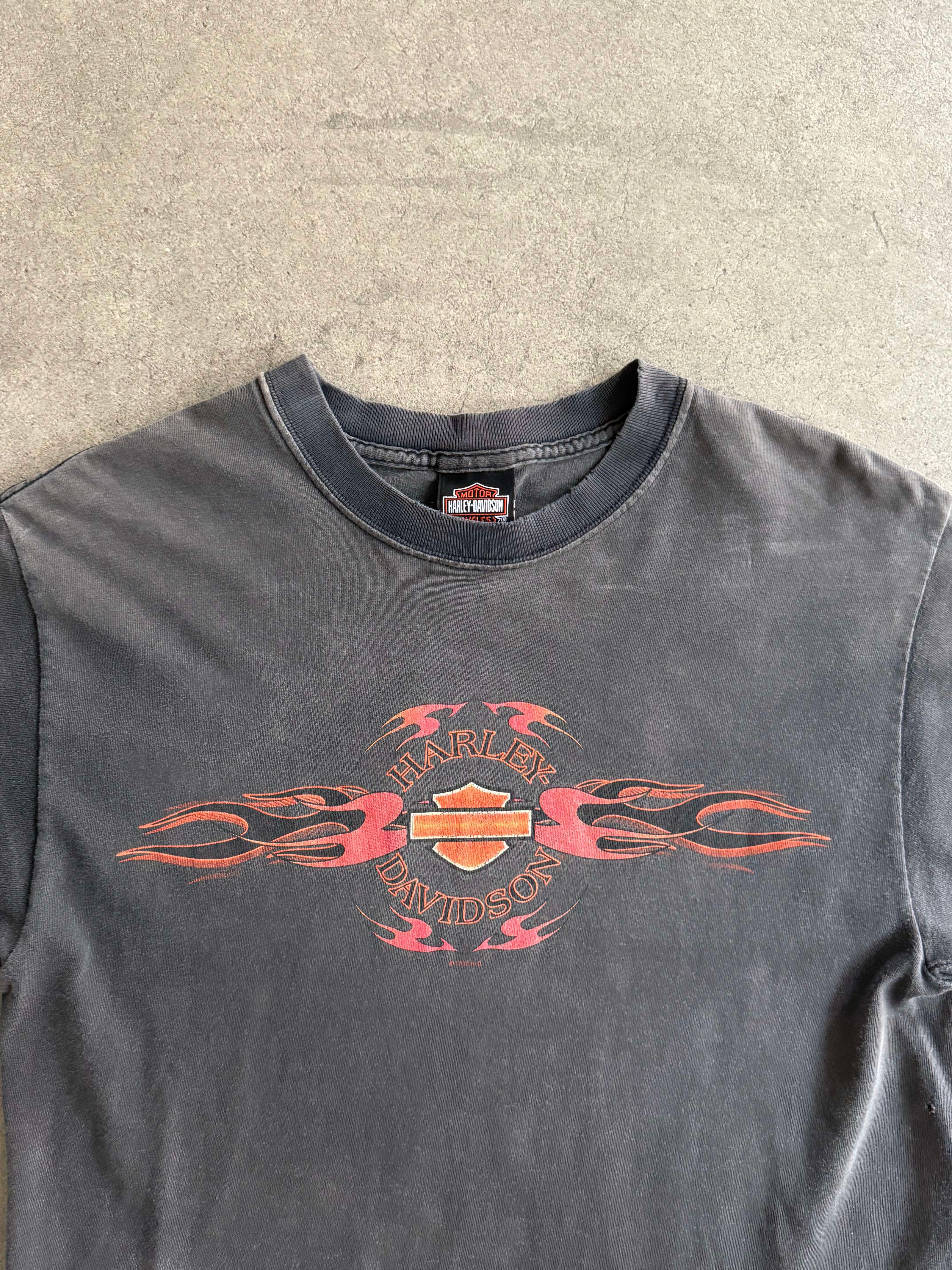 2000S HARLEY DAVIDSON CYCLE CENTER FADED BLACK T-SHIRT (M)