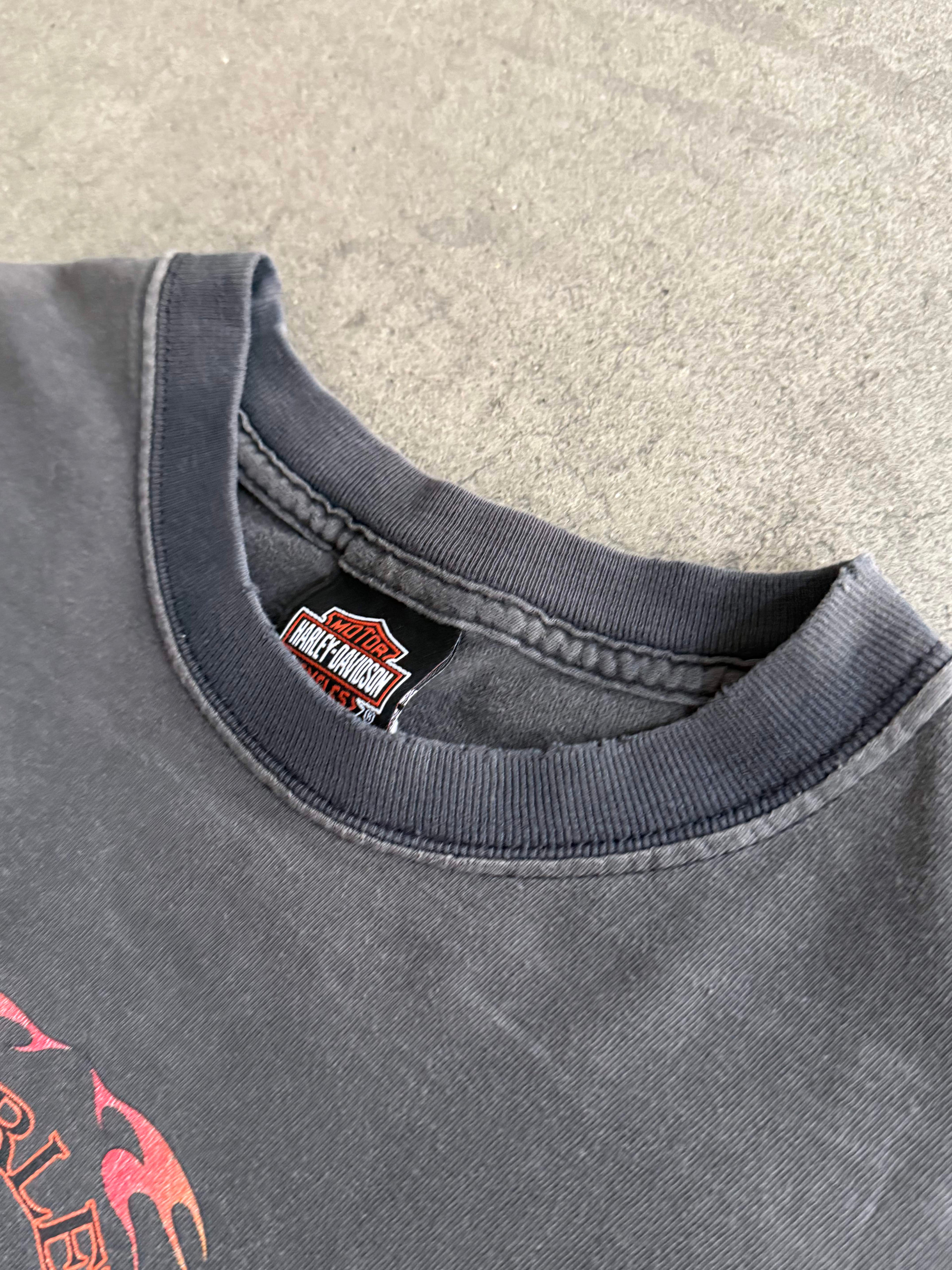 2000S HARLEY DAVIDSON CYCLE CENTER FADED BLACK T-SHIRT (M)