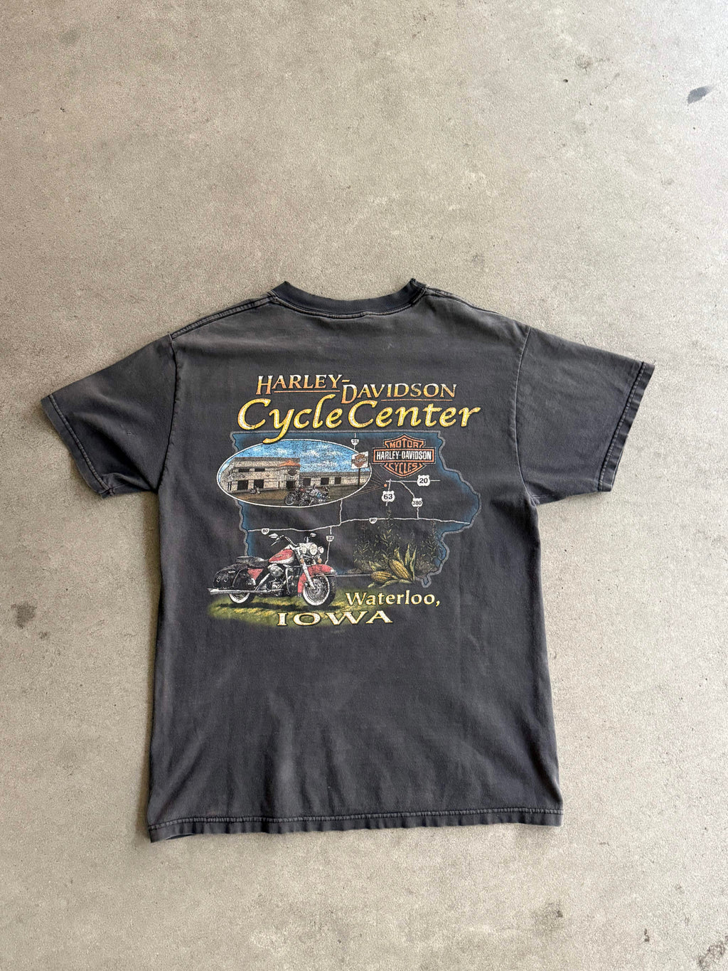 2000S HARLEY DAVIDSON CYCLE CENTER FADED BLACK T-SHIRT (M)