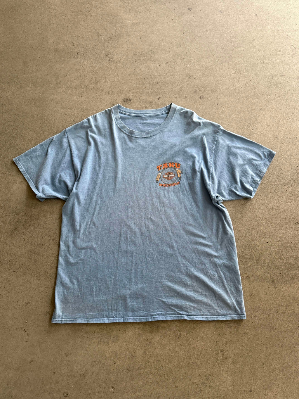 2000S HARLEY DAVIDSON TAKU FADED BLUE T-SHIRT (XXL)