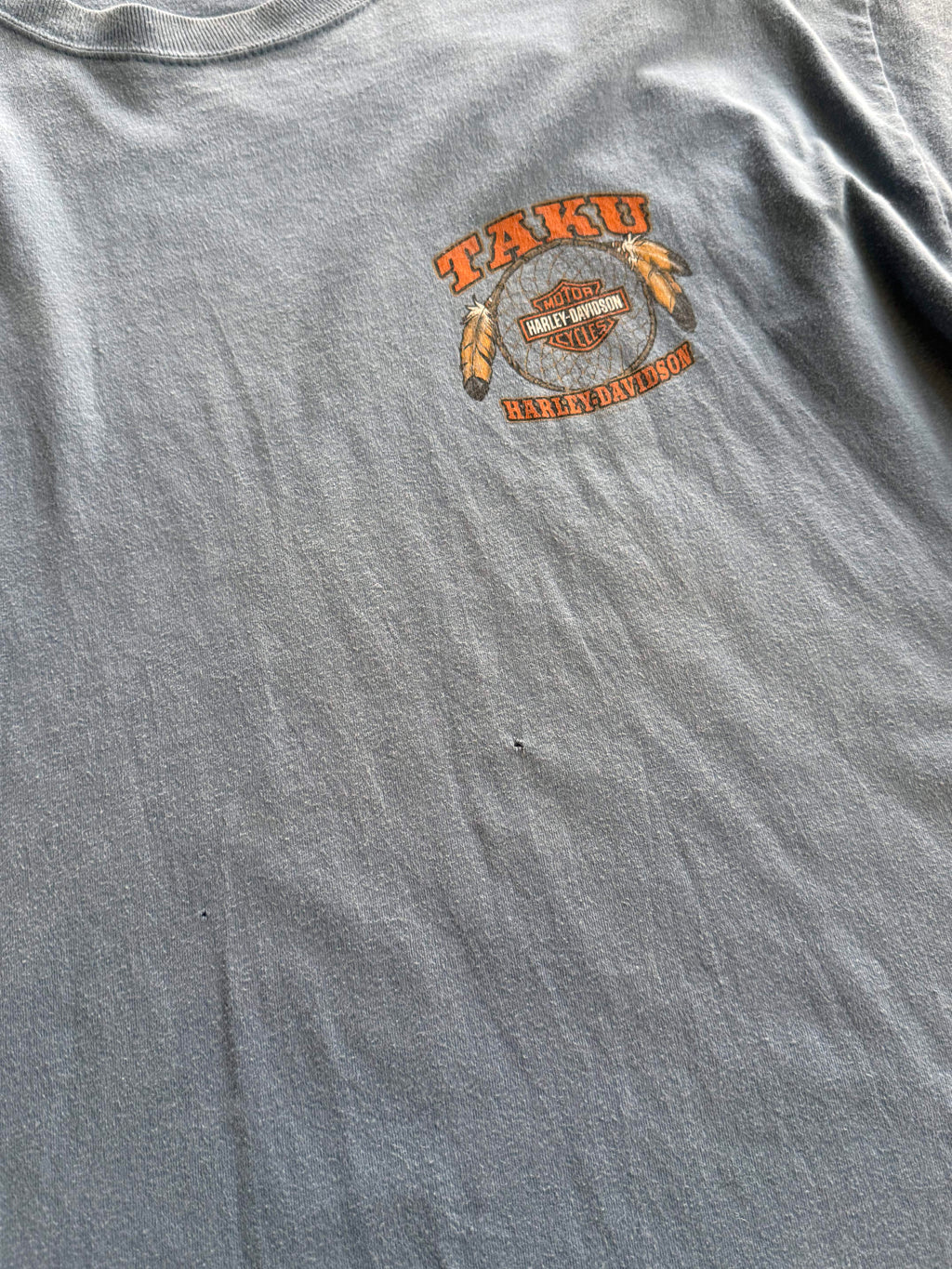 2000S HARLEY DAVIDSON TAKU FADED BLUE T-SHIRT (XXL)