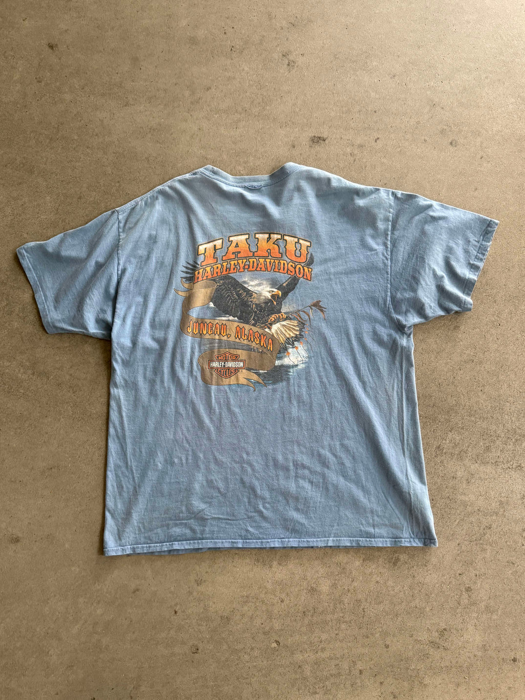 2000S HARLEY DAVIDSON TAKU FADED BLUE T-SHIRT (XXL)