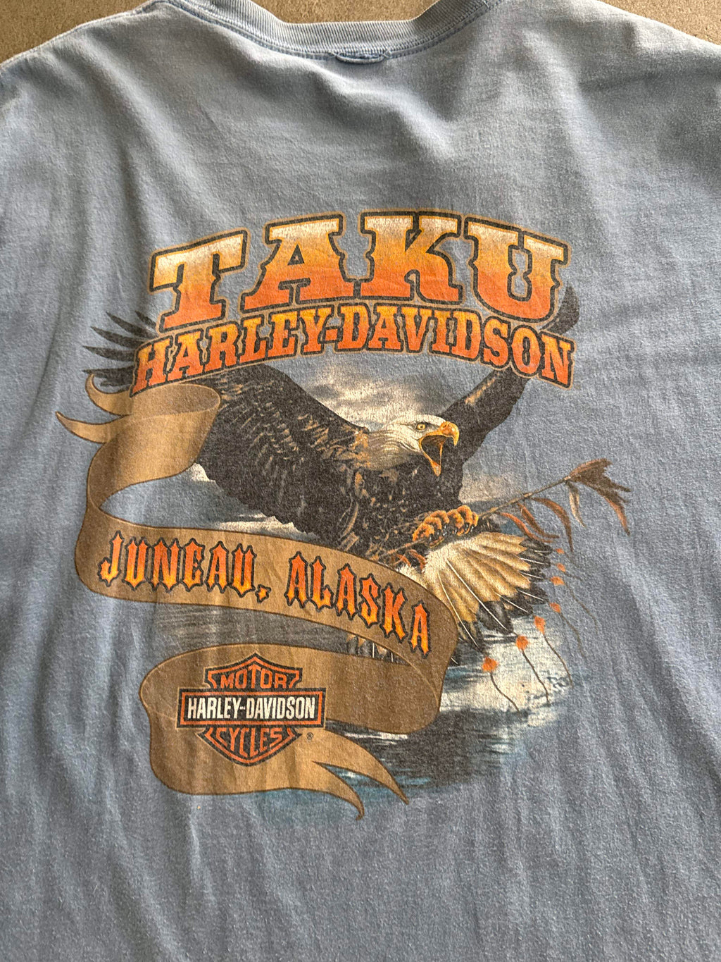 2000S HARLEY DAVIDSON TAKU FADED BLUE T-SHIRT (XXL)