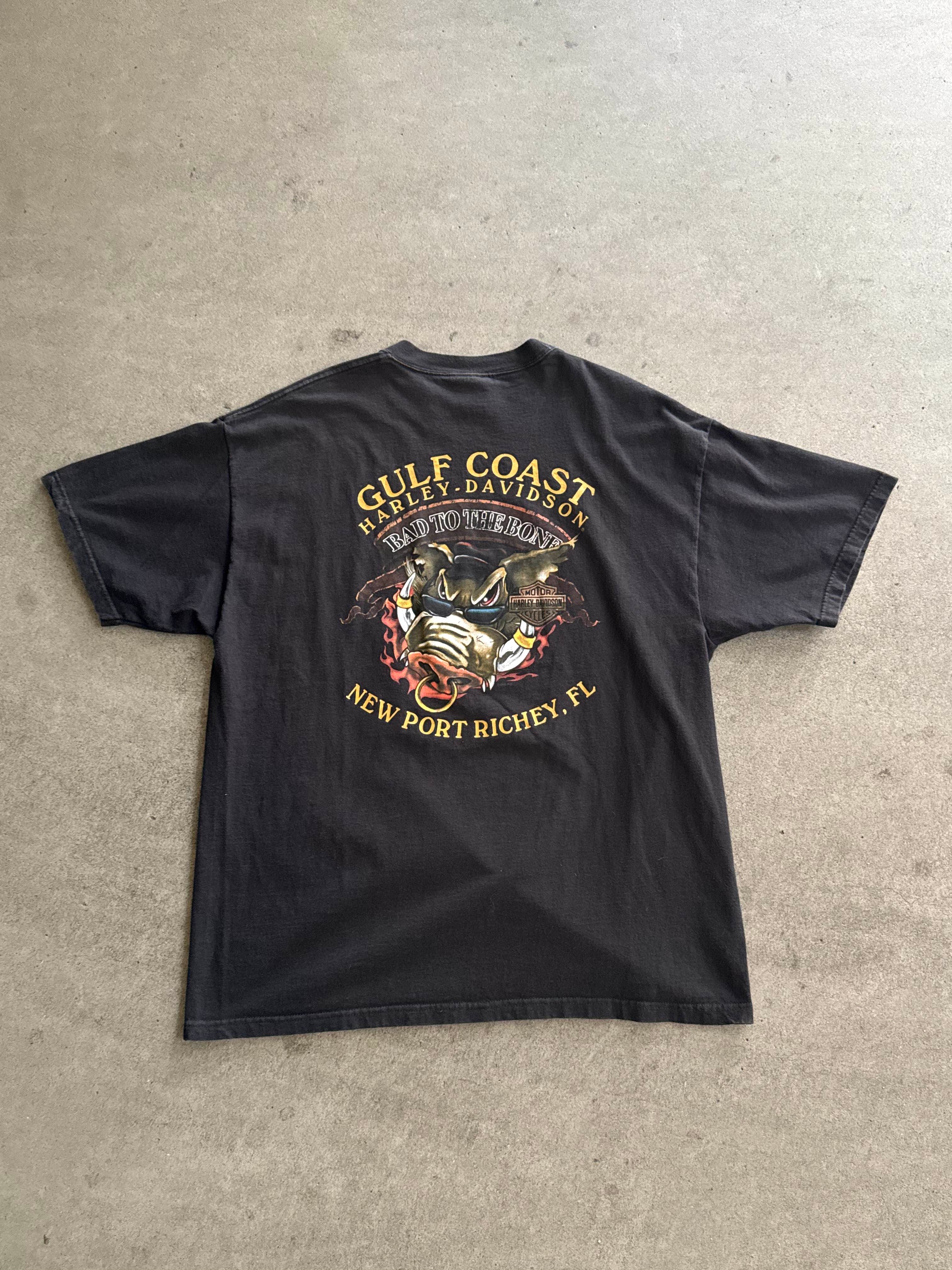 2000S HARLEY DAVIDSON GULF COAST "BAD TO THE BONE" T-SHIRT (XL)