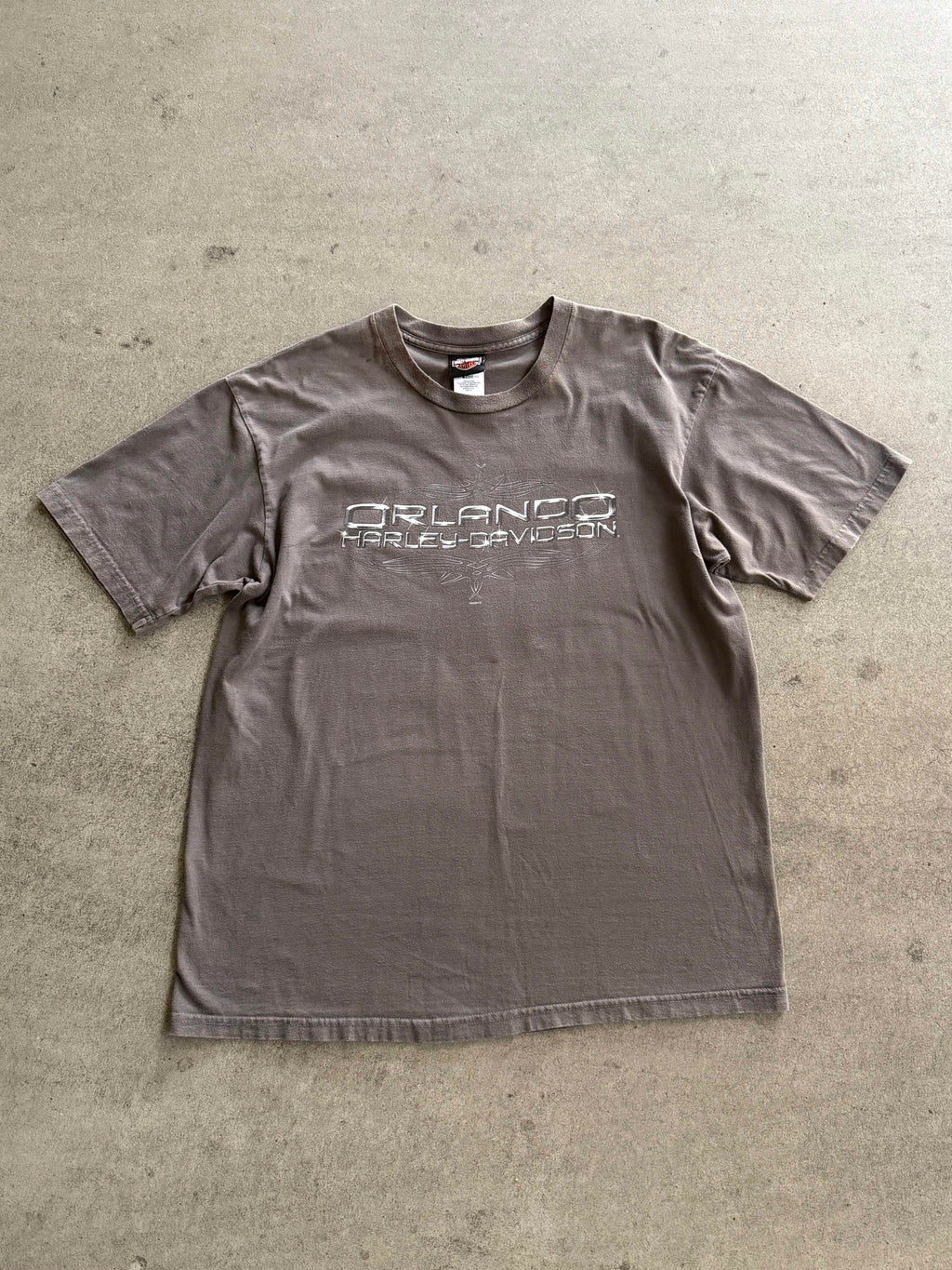 2000S HARLEY DAVIDSON ORLANDO CHROME LOGO FADED AND TRASHED T-SHIRT (XL)