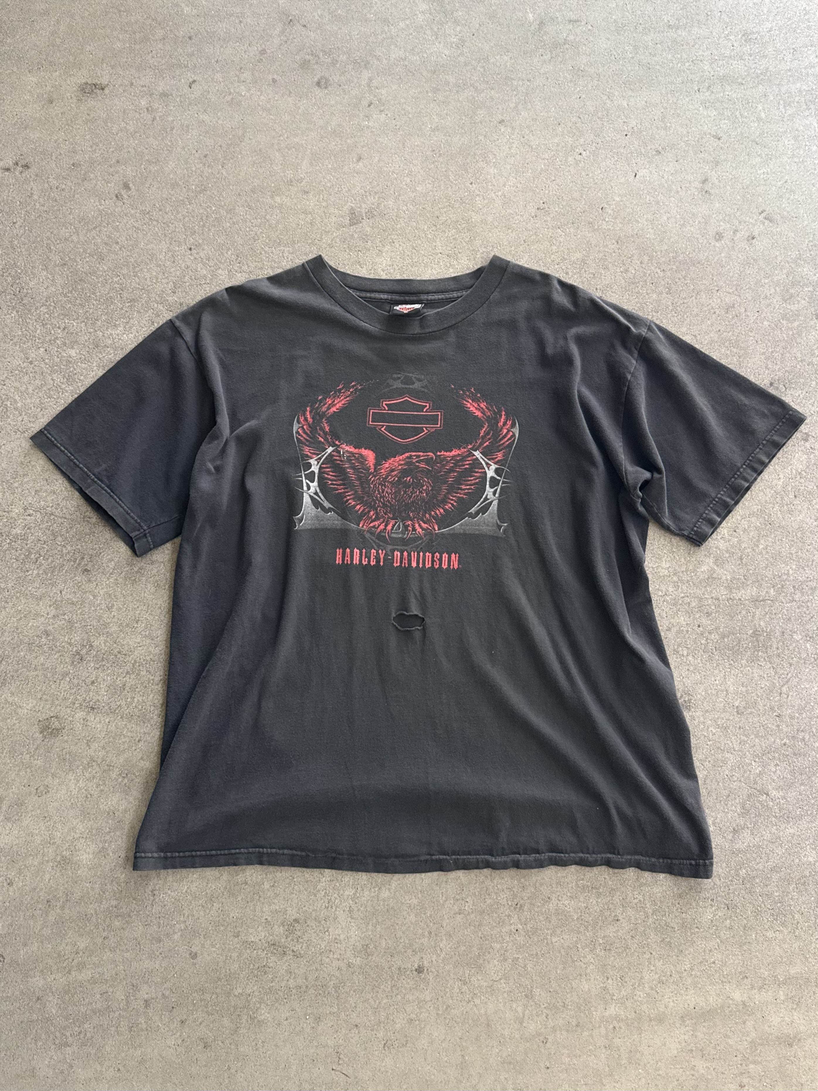 2000S HARLEY DAVIDSON SPRINGFIELD RED EAGLE FADED BLACK T-SHIRT (XL)