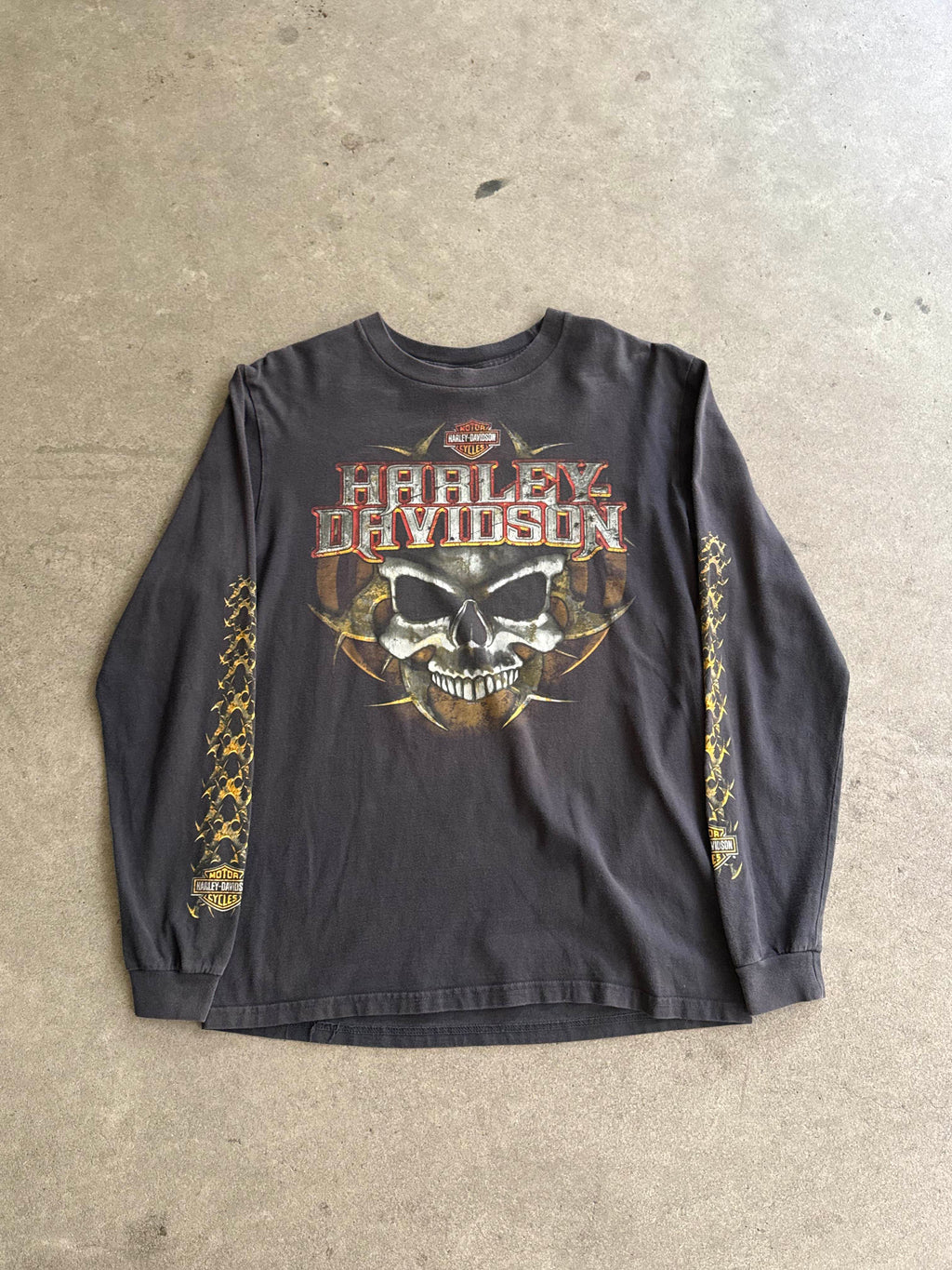 2000S HARLEY DAVIDSON DAYTONA BEACH SKULL LOGO LONG SLEEVES T-SHIRT (M)