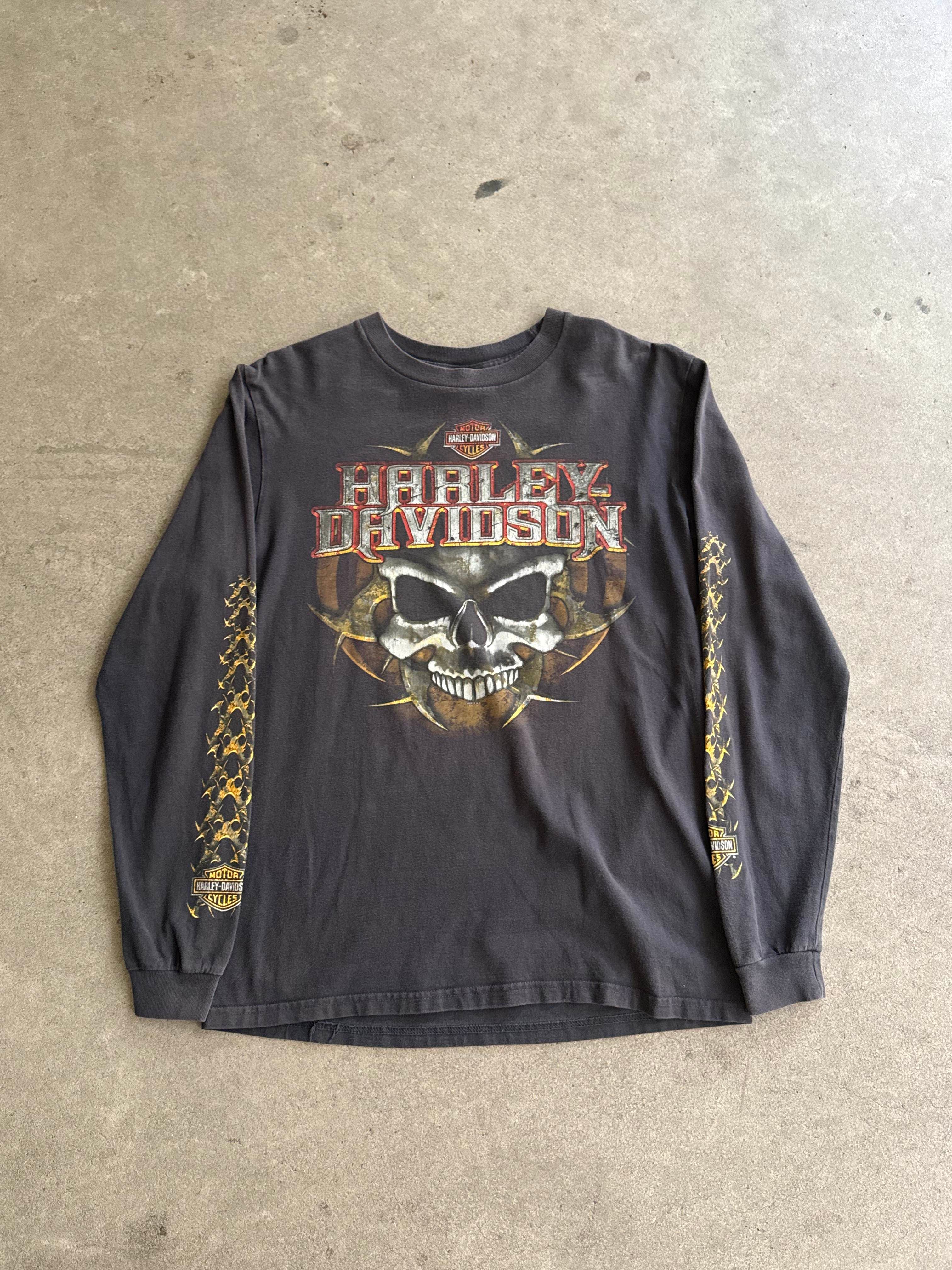 2000S HARLEY DAVIDSON DAYTONA BEACH SKULL LOGO LONG SLEEVES T-SHIRT (M)