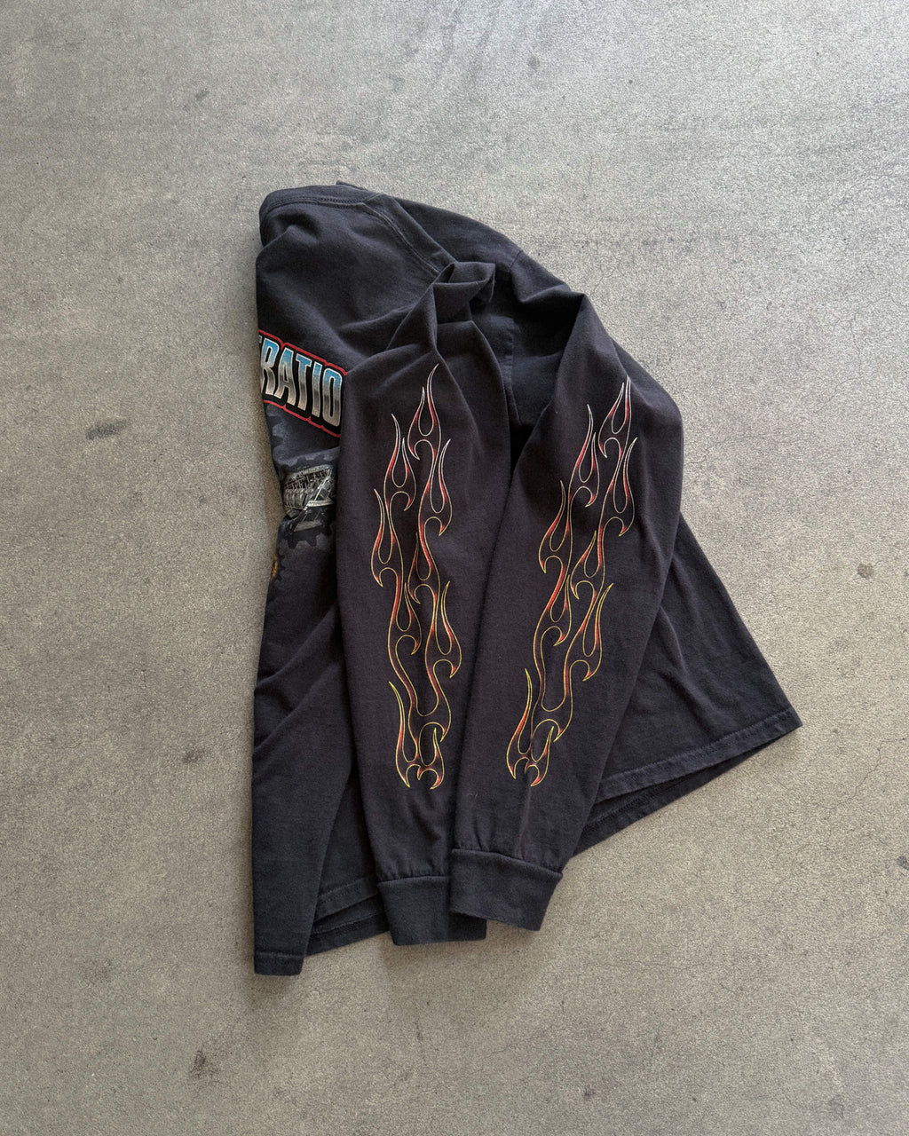 2000S HARLEY DAVIDSON BLACK FLAMES LONG SLEEVES "VEHICLE OPERATION" (M)