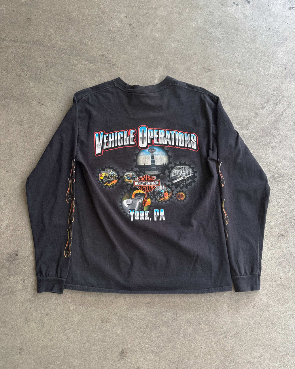 2000S HARLEY DAVIDSON BLACK FLAMES LONG SLEEVES "VEHICLE OPERATION" (M)