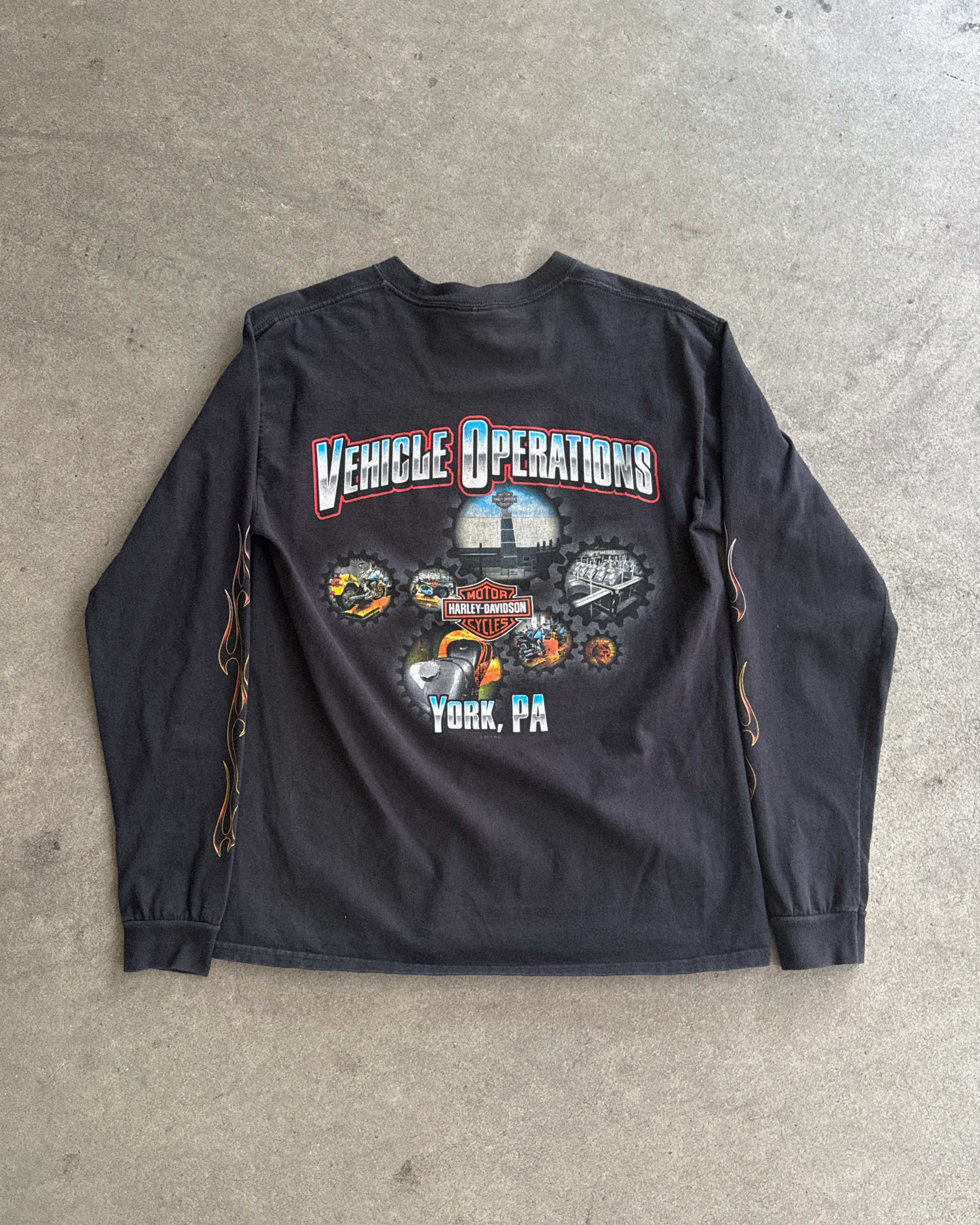 2000S HARLEY DAVIDSON BLACK FLAMES LONG SLEEVES "VEHICLE OPERATION" (M)