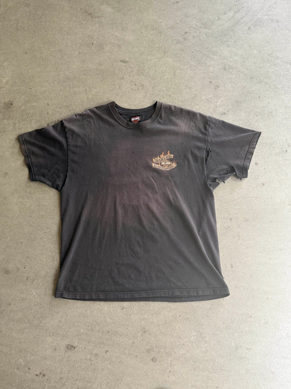 2000S HARLEY DAVIDSON UNCLE SAM SUNFADED BLACK & TRASHED VINTAGE T-SHIRT (XL)