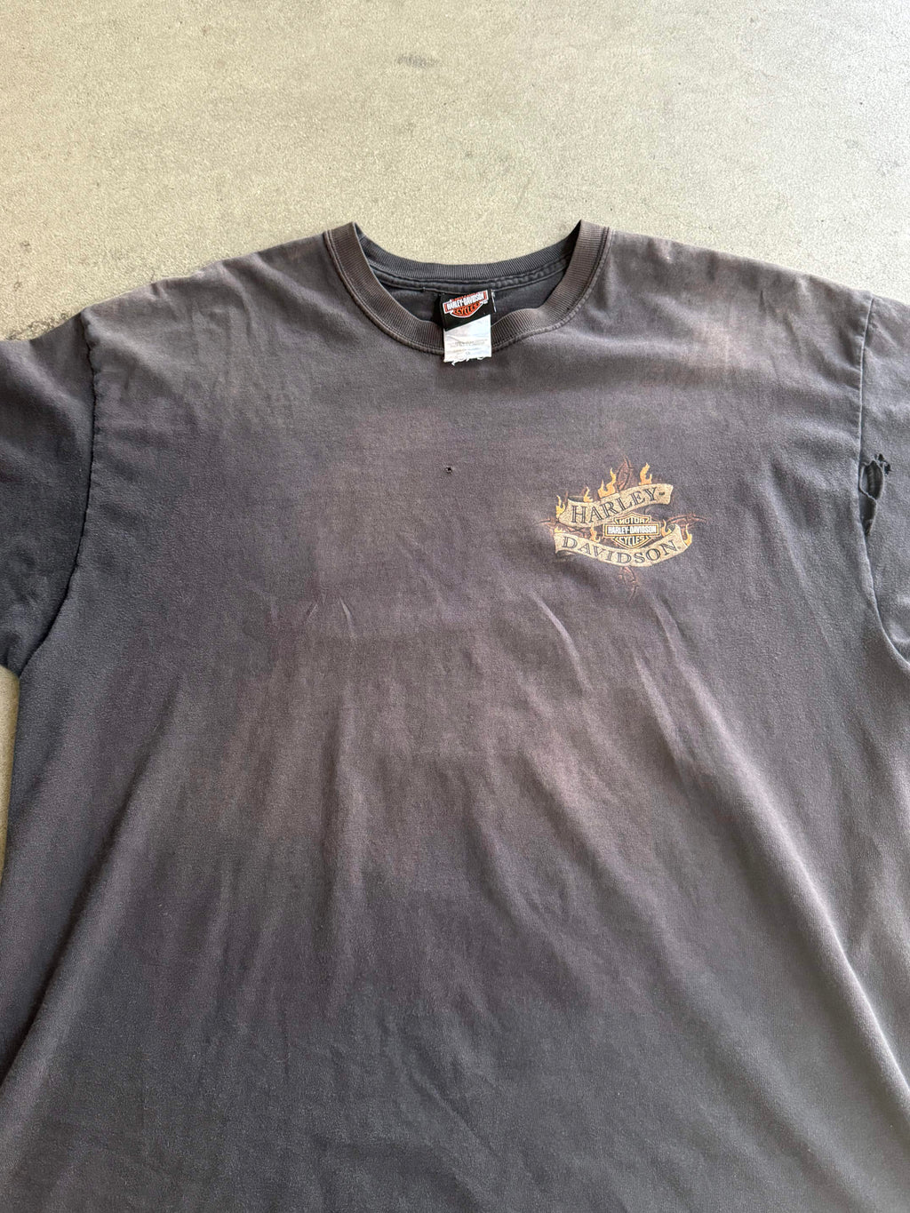 2000S HARLEY DAVIDSON UNCLE SAM SUNFADED BLACK & TRASHED VINTAGE T-SHIRT (XL)