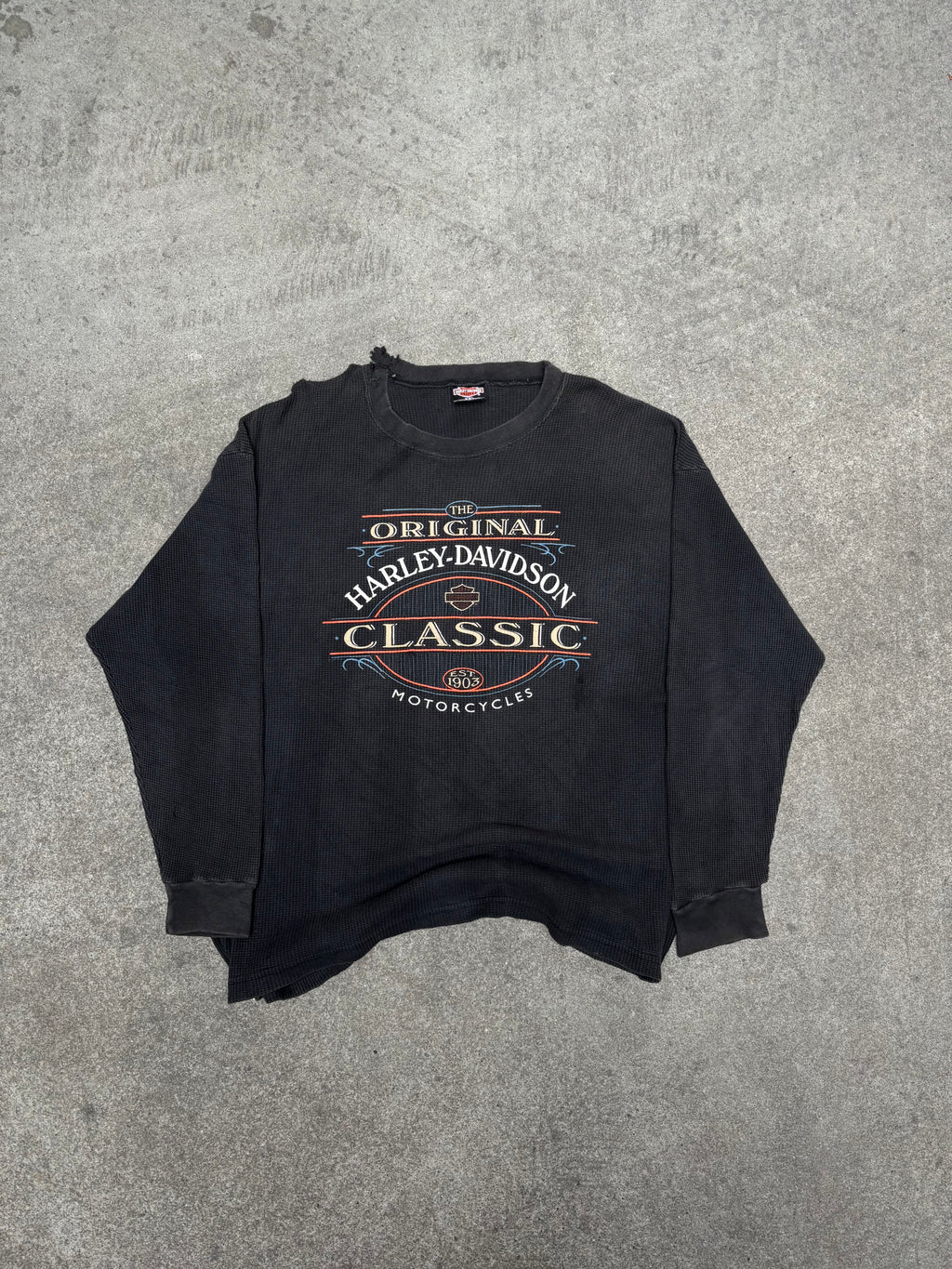 2000S VINTAGE HARLEY DAVIDSON LONG SLEEVE THERMAL KNIT TEE (XXL)