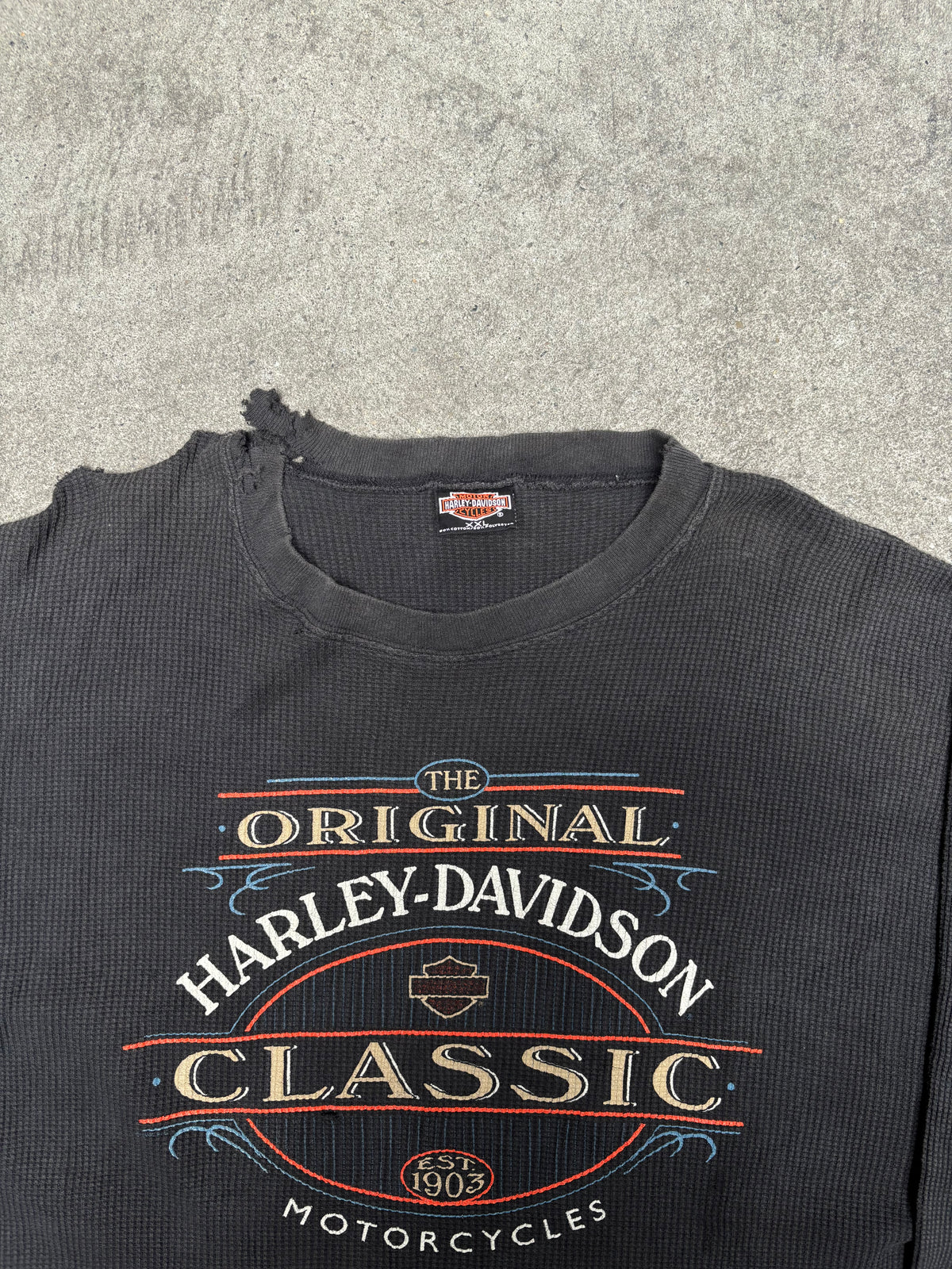 2000S VINTAGE HARLEY DAVIDSON LONG SLEEVE THERMAL KNIT TEE (XXL)