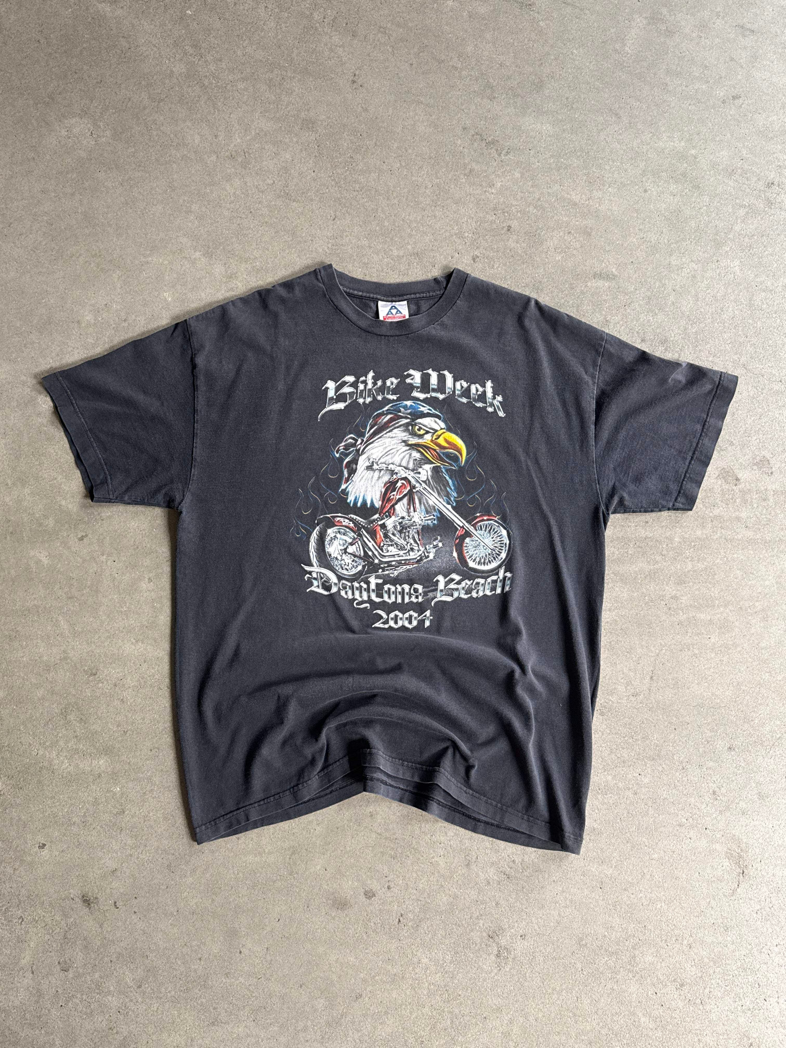 2004 DAYTONA BIKEWEEK EAGLE CHOPPER BIKER SUNFADED BLACK T-SHIRT (XL)