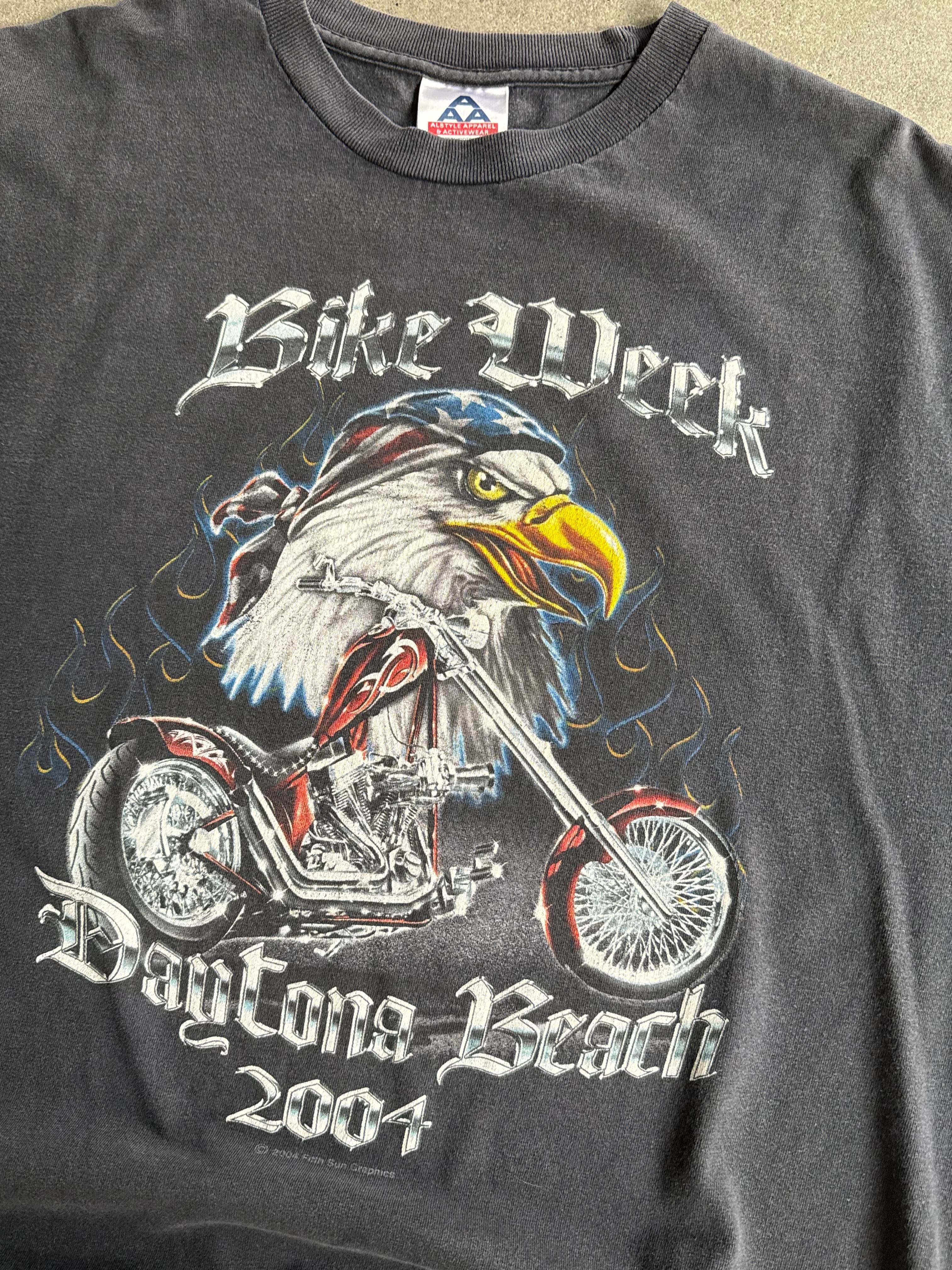 2004 DAYTONA BIKEWEEK EAGLE CHOPPER BIKER SUNFADED BLACK T-SHIRT (XL)