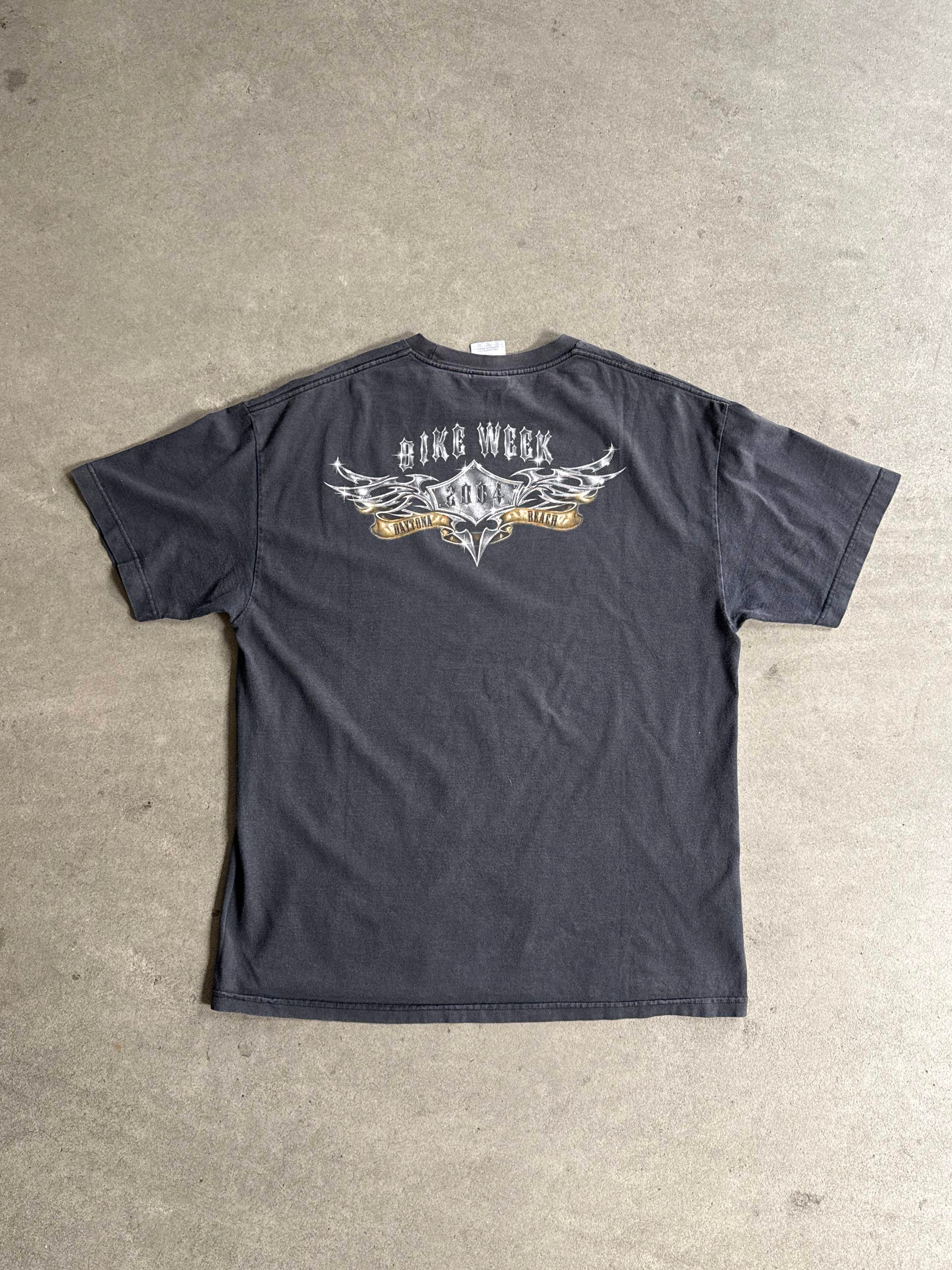 2004 DAYTONA BIKEWEEK EAGLE CHOPPER BIKER SUNFADED BLACK T-SHIRT (XL)