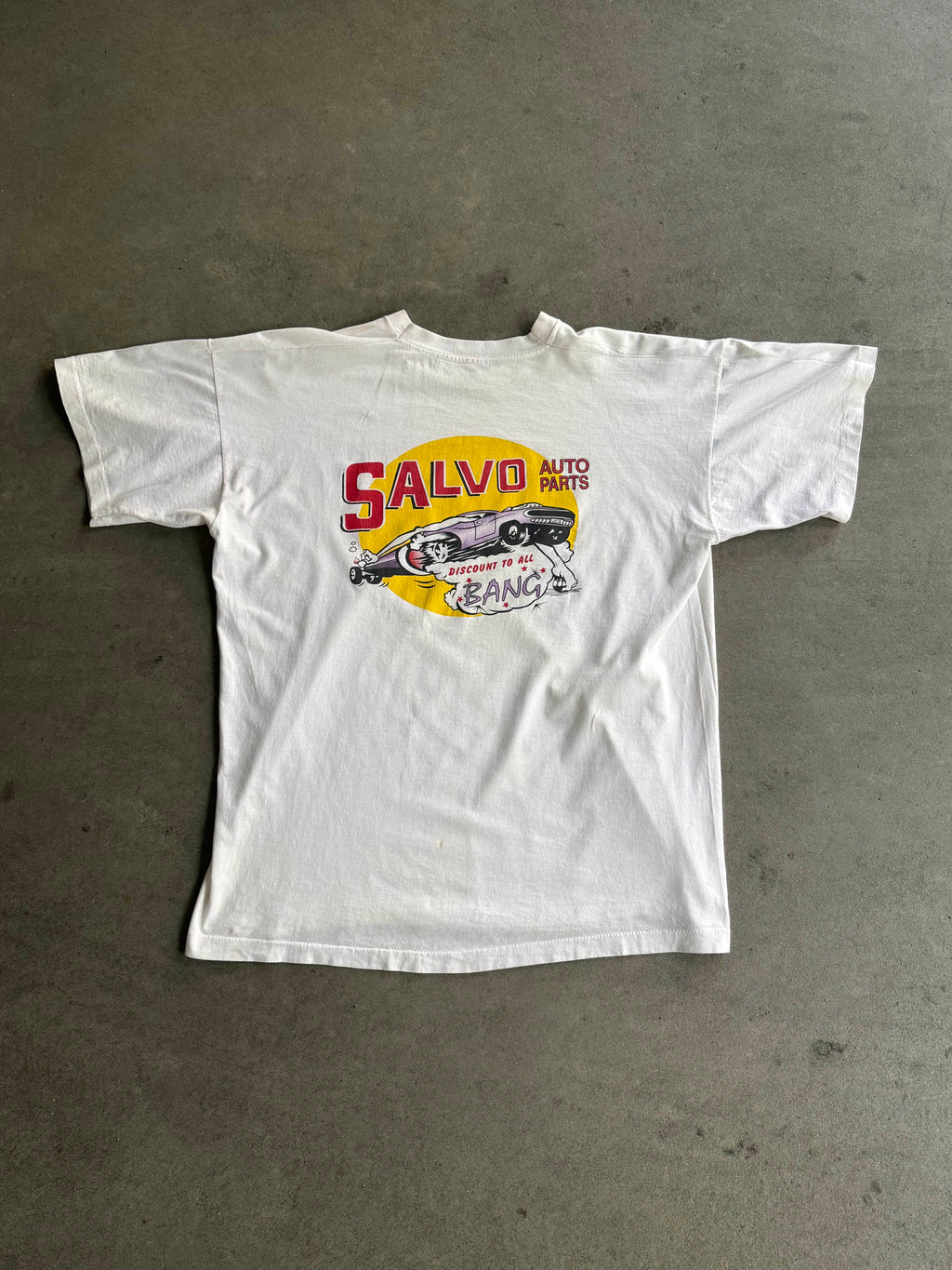 90S VINTAGE SALVO AUTO PARTS GARAGE SINGLE STITCH T-SHIRT (XL)