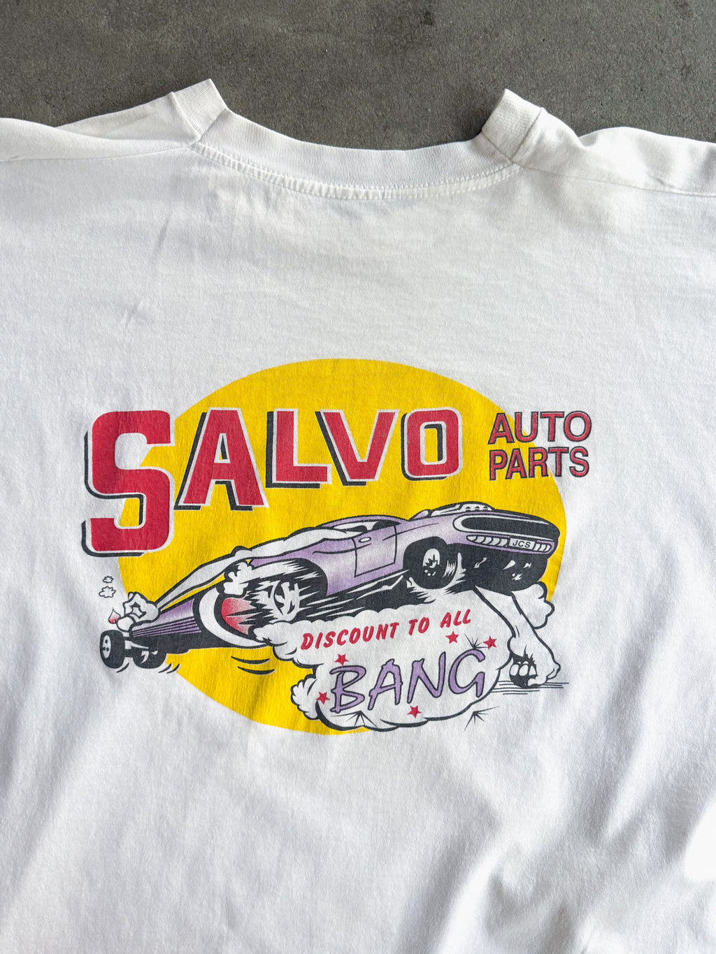 90S VINTAGE SALVO AUTO PARTS GARAGE SINGLE STITCH T-SHIRT (XL)