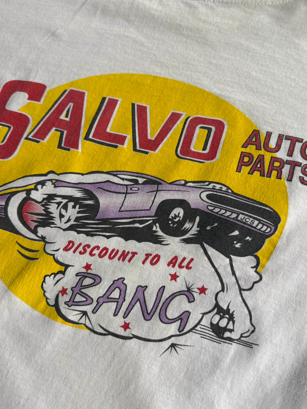 90S VINTAGE SALVO AUTO PARTS GARAGE SINGLE STITCH T-SHIRT (XL)
