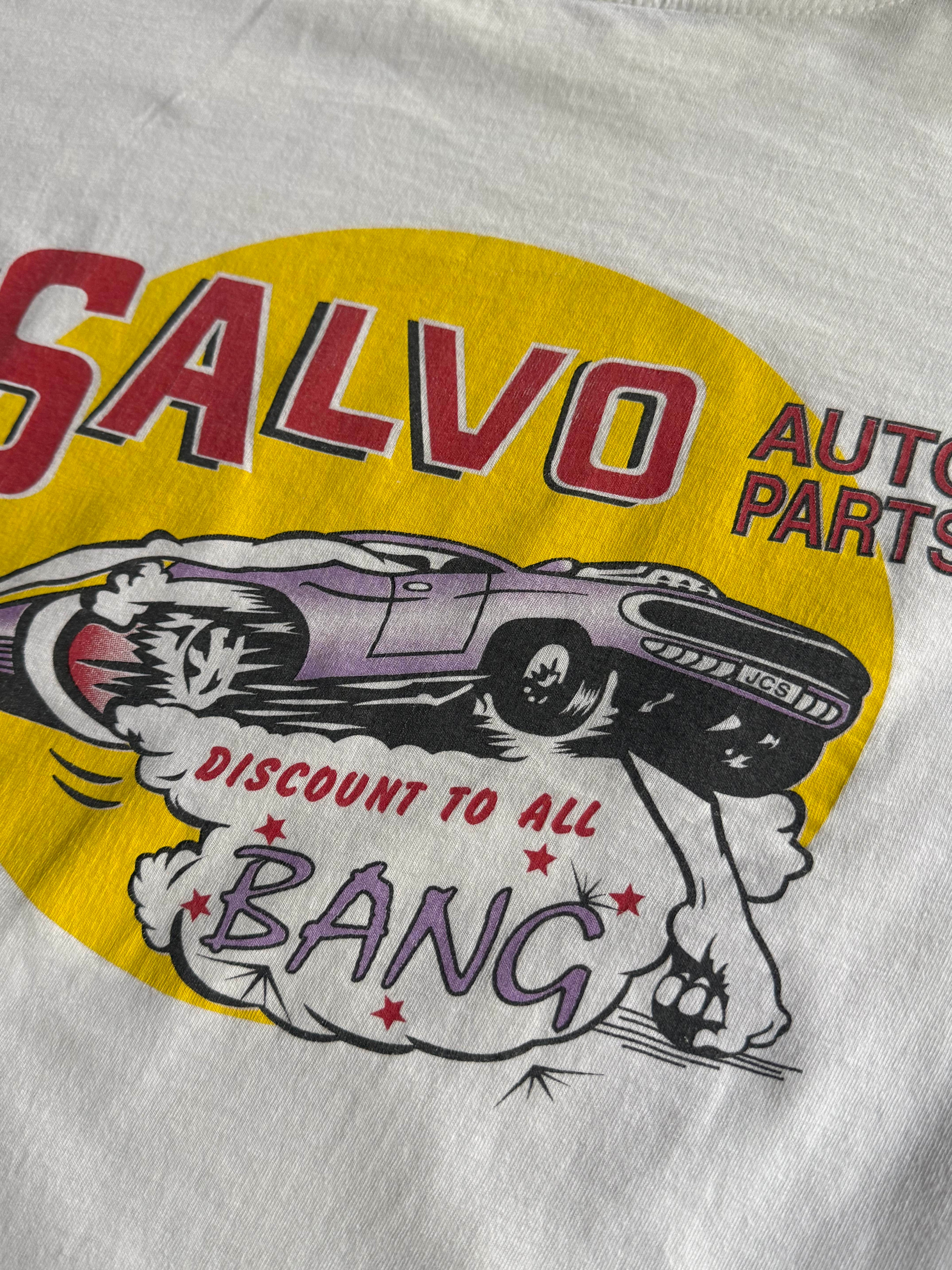 90S VINTAGE SALVO AUTO PARTS GARAGE SINGLE STITCH T-SHIRT (XL)