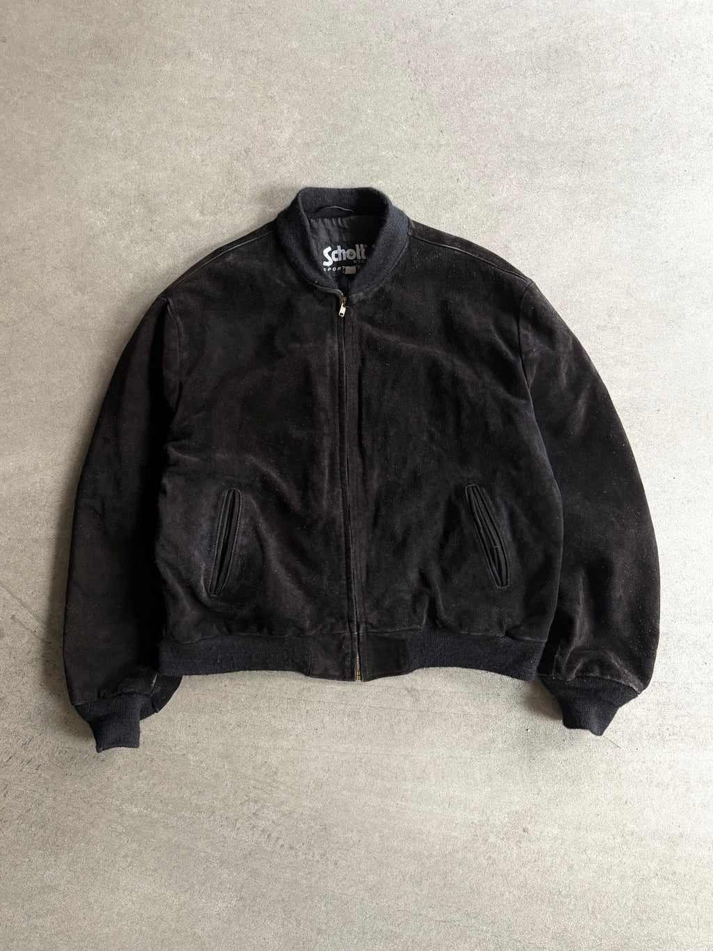 1980S SCHOTT SUEDE BOMBER COLLEGE VINTAGE LEATHER JACKET (L)