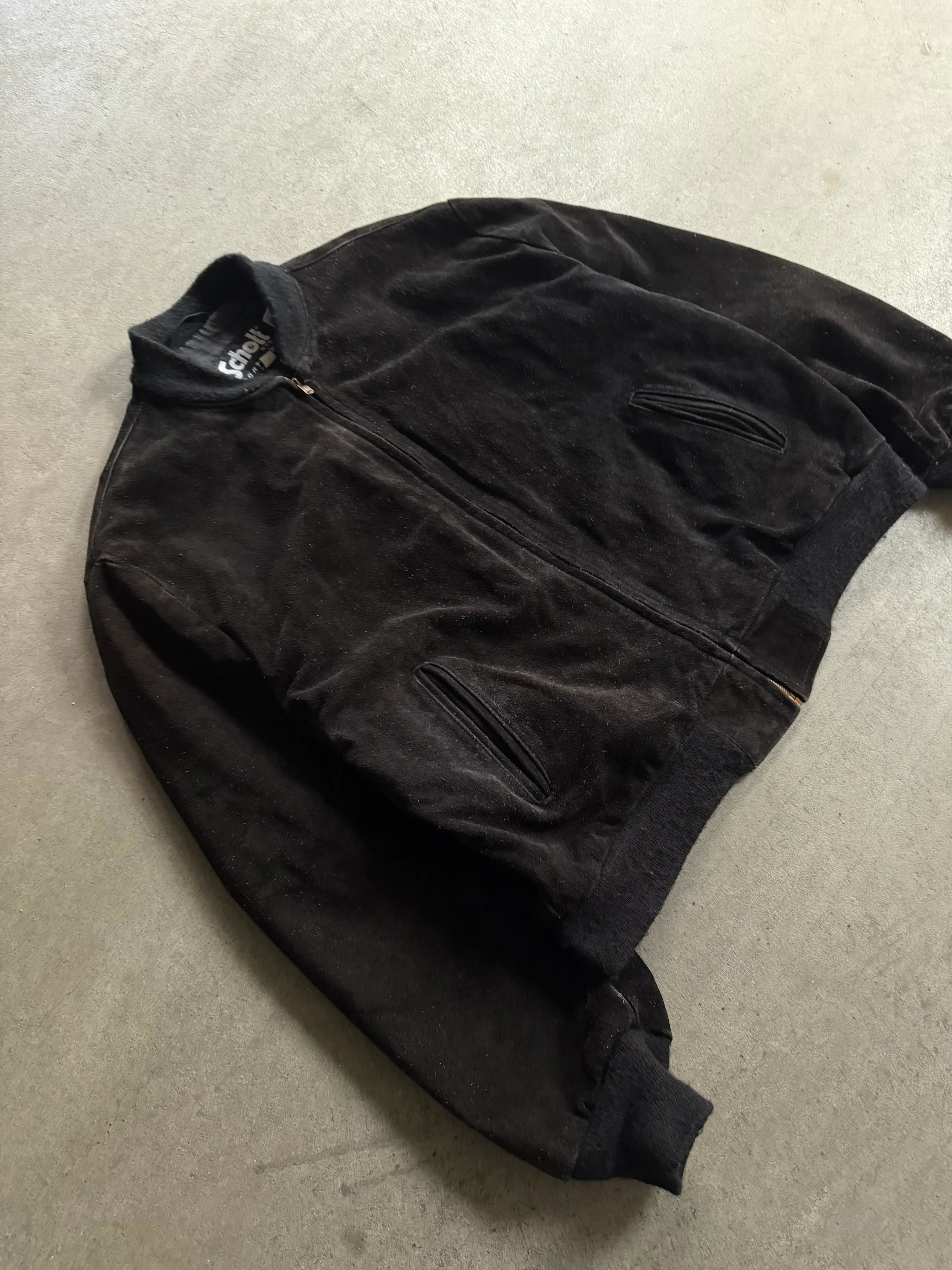 1980S SCHOTT SUEDE BOMBER COLLEGE VINTAGE LEATHER JACKET (L)