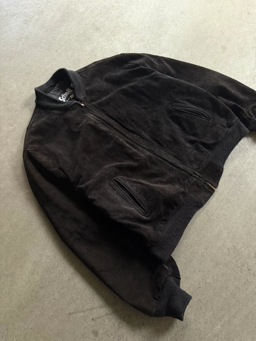 1980S SCHOTT SUEDE BOMBER COLLEGE VINTAGE LEATHER JACKET (L)