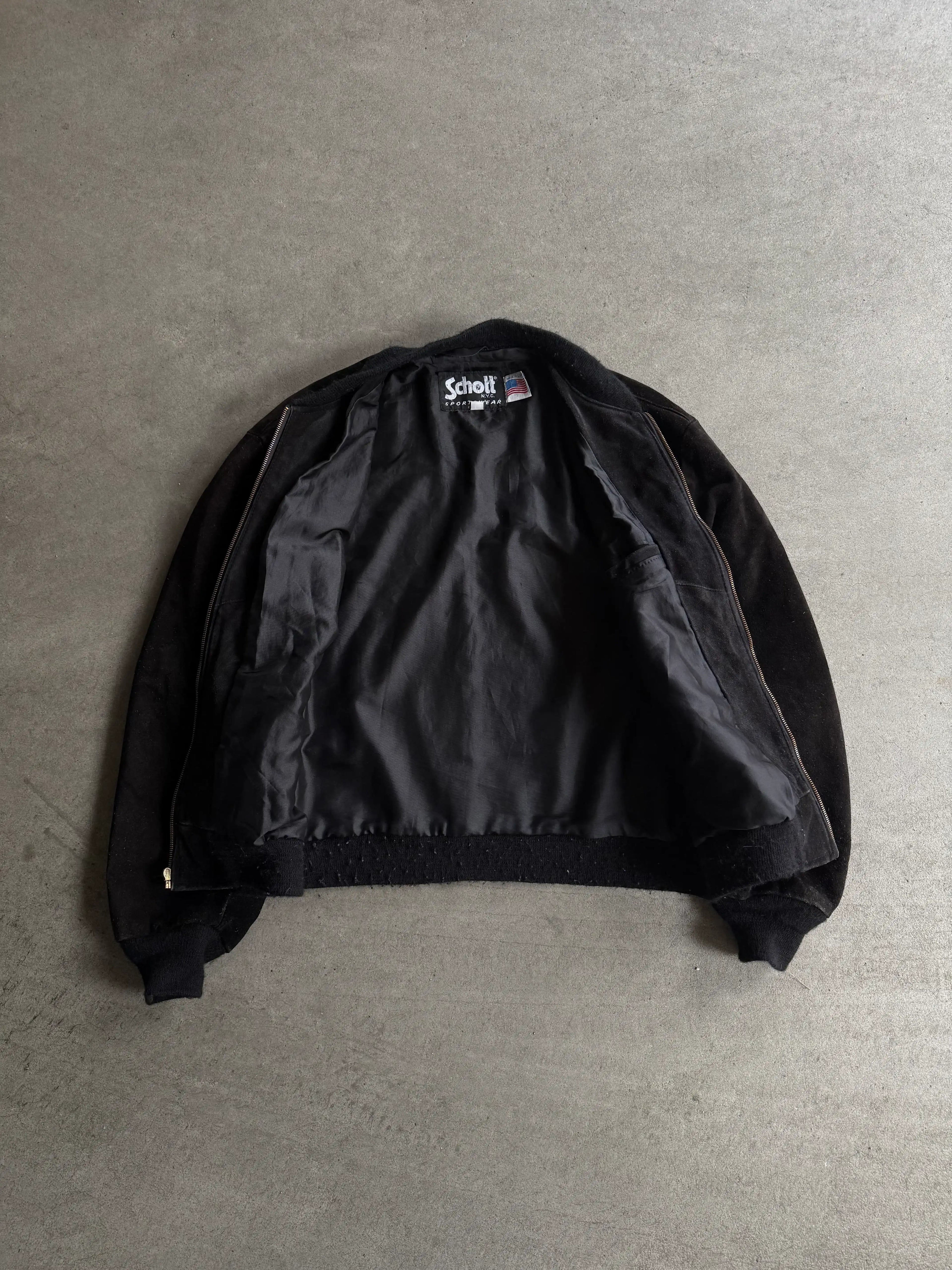1980S SCHOTT SUEDE BOMBER COLLEGE VINTAGE LEATHER JACKET (L)