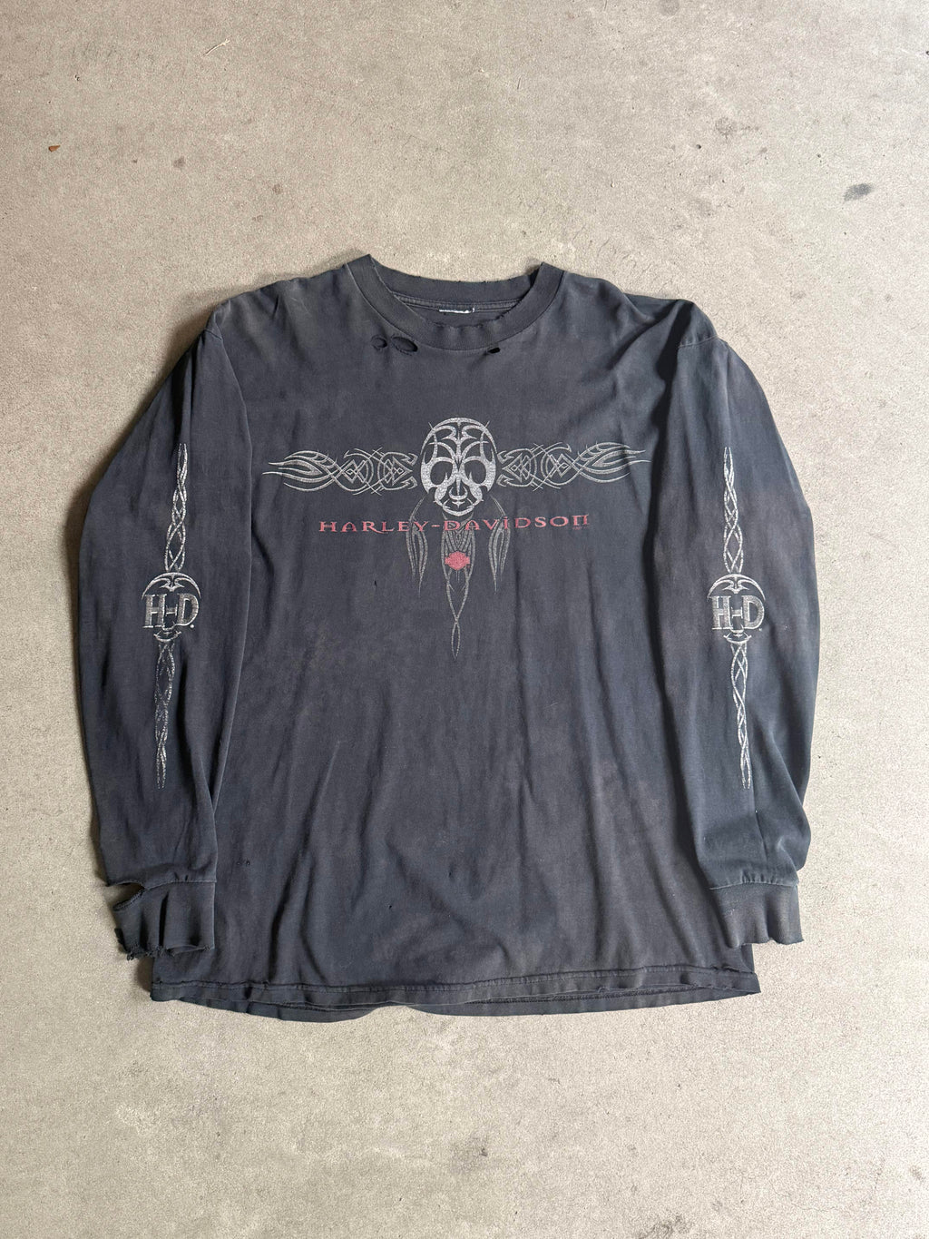 2000S THRASHED HARLEY DAVIDSON AUGUSTA MAINE LONG SLEEVE TEE (XL)