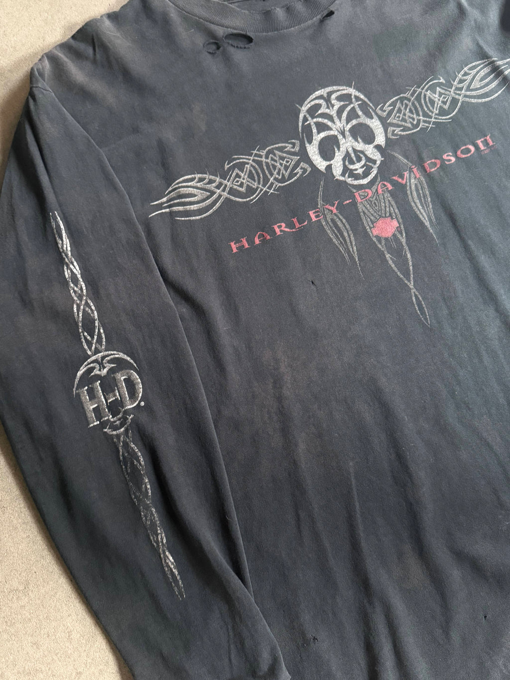 2000S THRASHED HARLEY DAVIDSON AUGUSTA MAINE LONG SLEEVE TEE (XL)