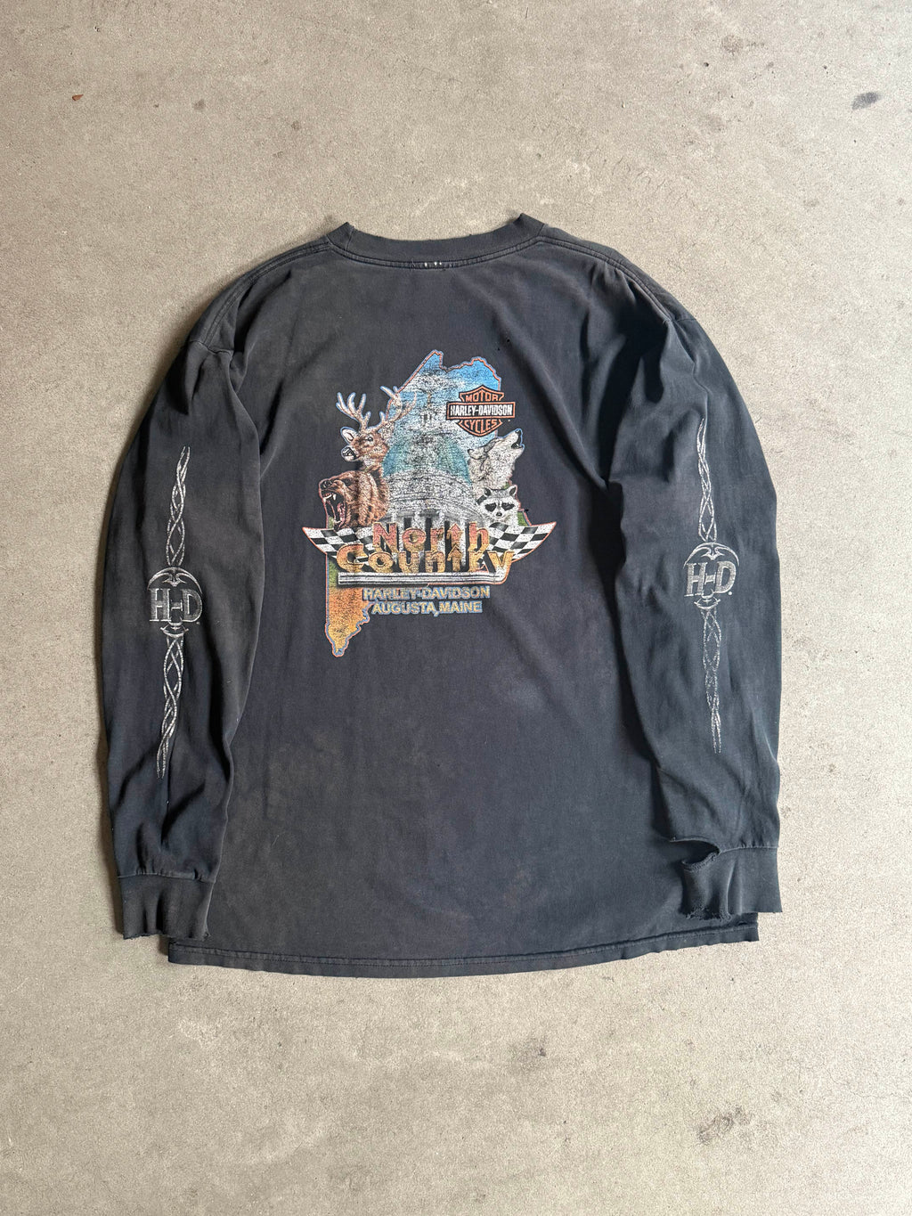 2000S THRASHED HARLEY DAVIDSON AUGUSTA MAINE LONG SLEEVE TEE (XL)