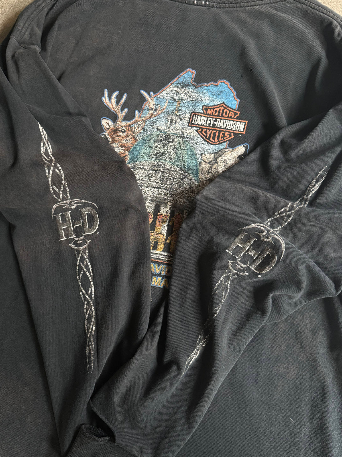 2000S THRASHED HARLEY DAVIDSON AUGUSTA MAINE LONG SLEEVE TEE (XL)