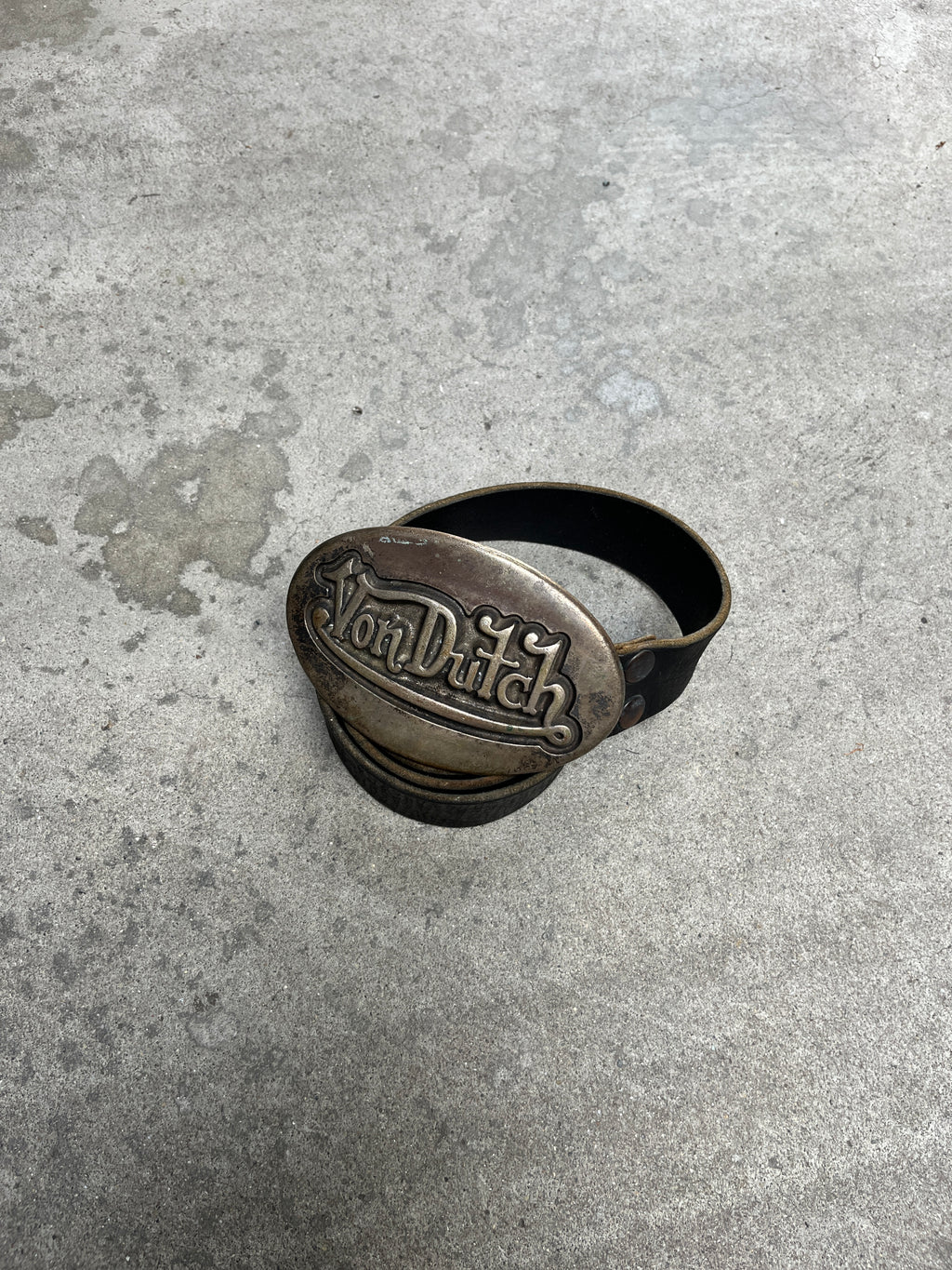 2000S VINTAGE VON DUTCH OVAL LOGO BUCKLE LEATHER BELT