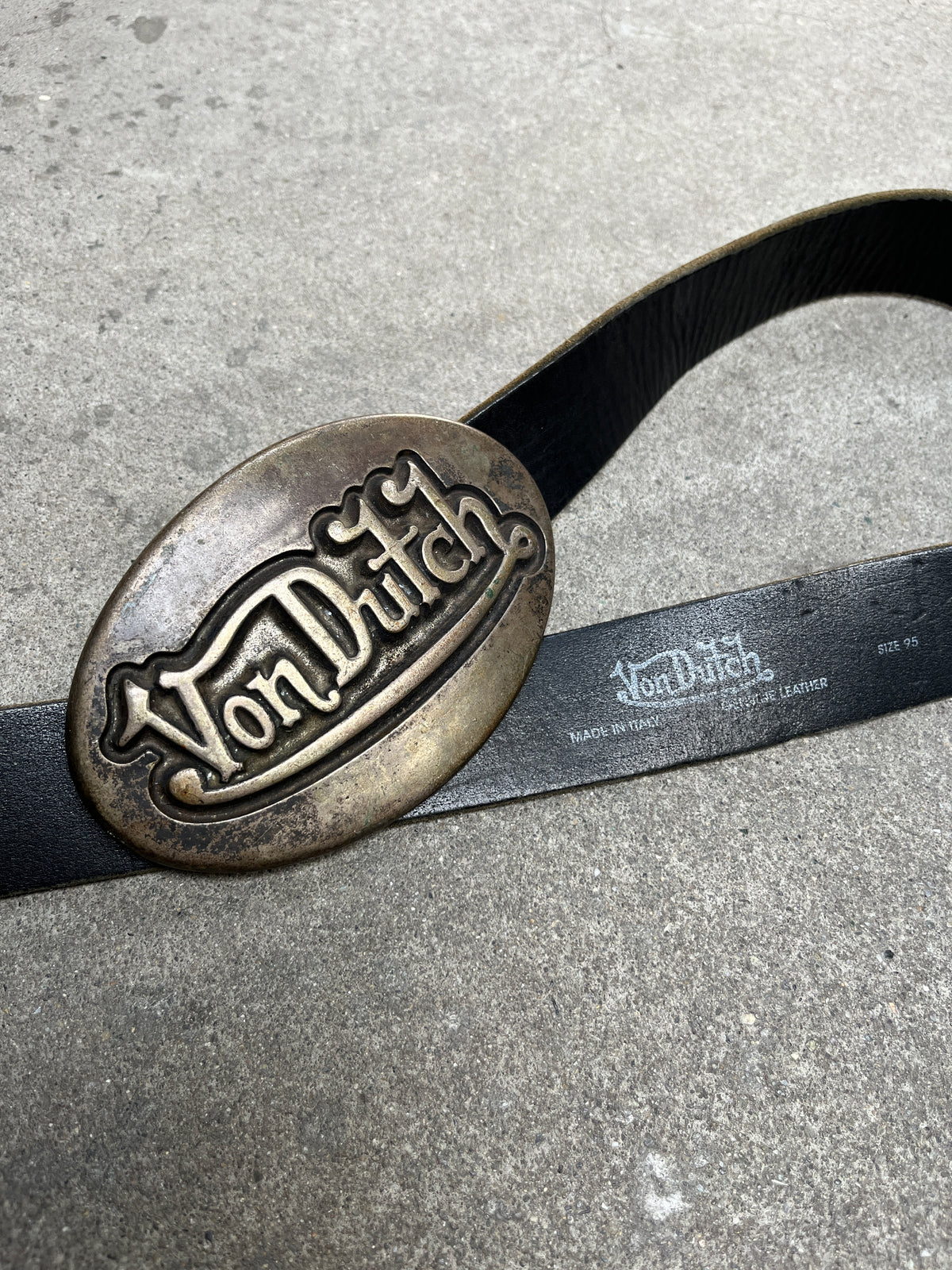 2000S VINTAGE VON DUTCH OVAL LOGO BUCKLE LEATHER BELT