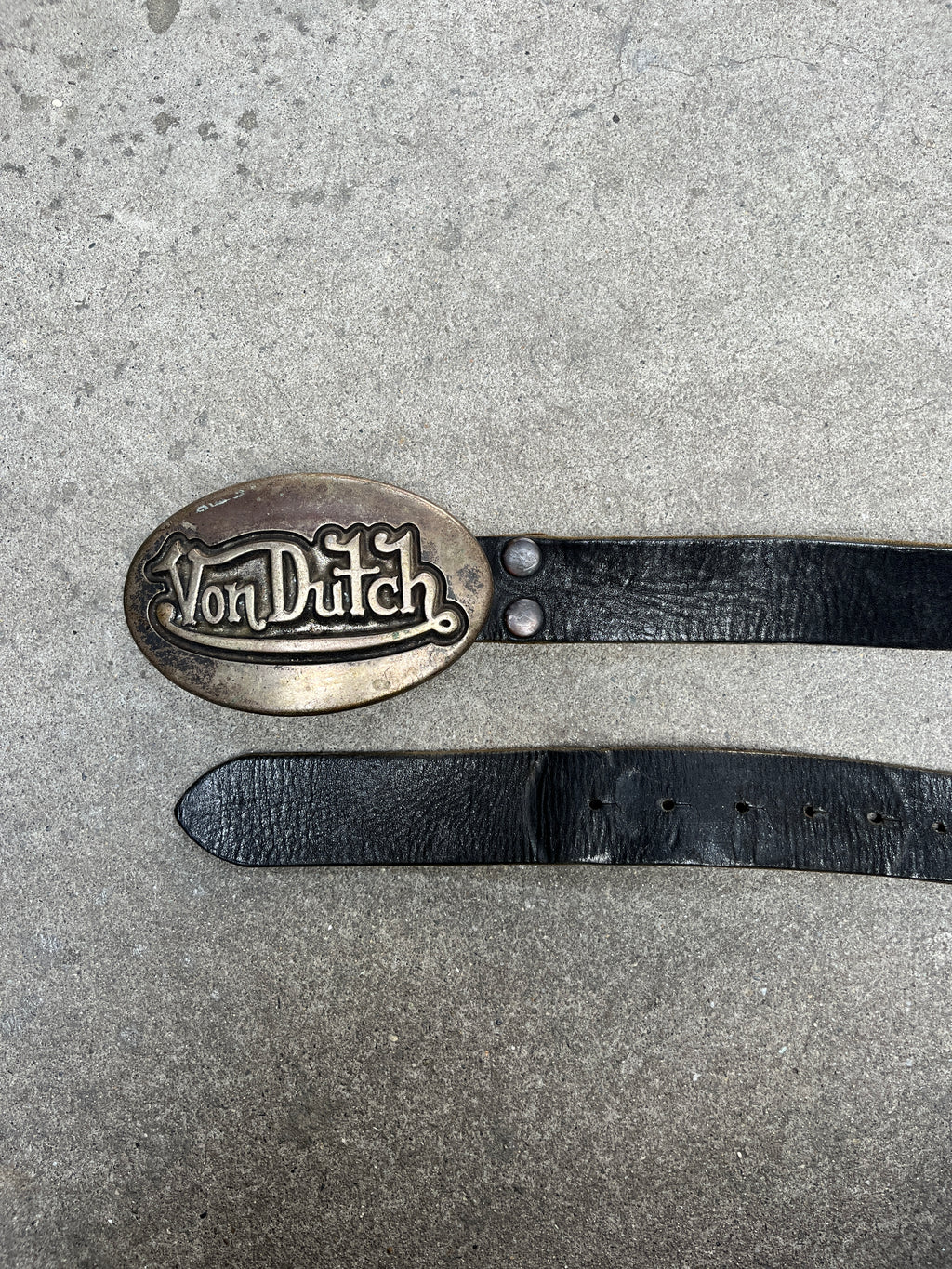 2000S VINTAGE VON DUTCH OVAL LOGO BUCKLE LEATHER BELT