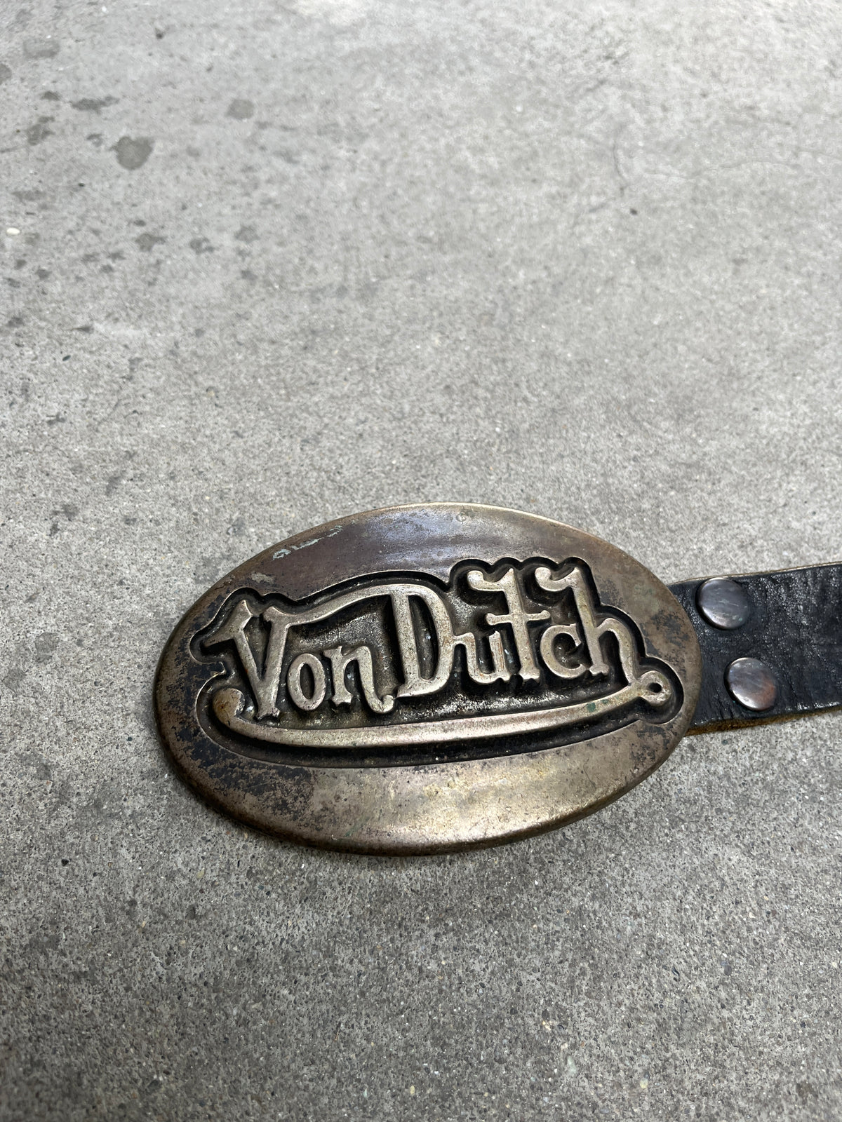 2000S VINTAGE VON DUTCH OVAL LOGO BUCKLE LEATHER BELT