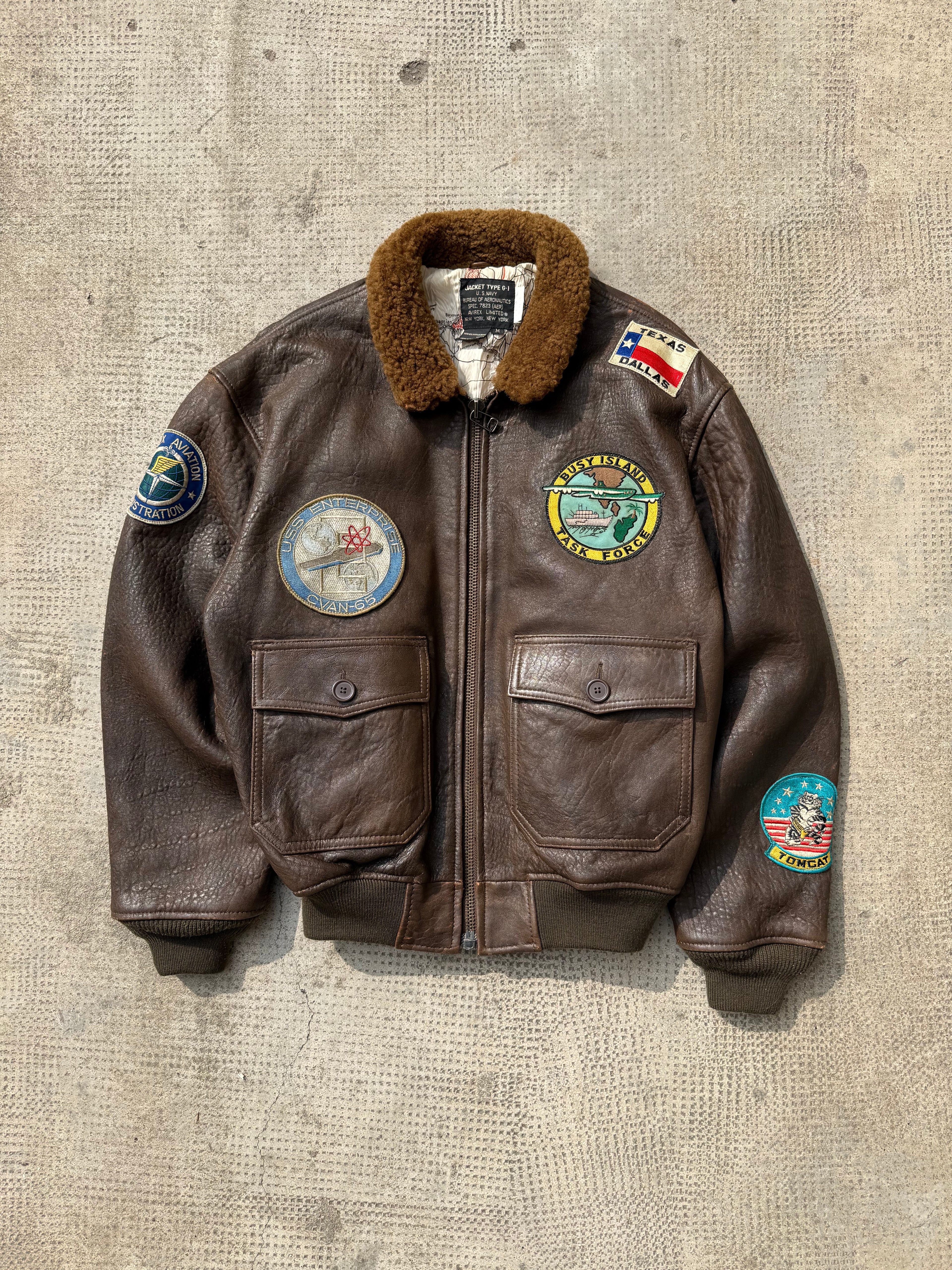 Avirex G-1 Leather Pilot Jacket "Busy Island" 90s (size L)