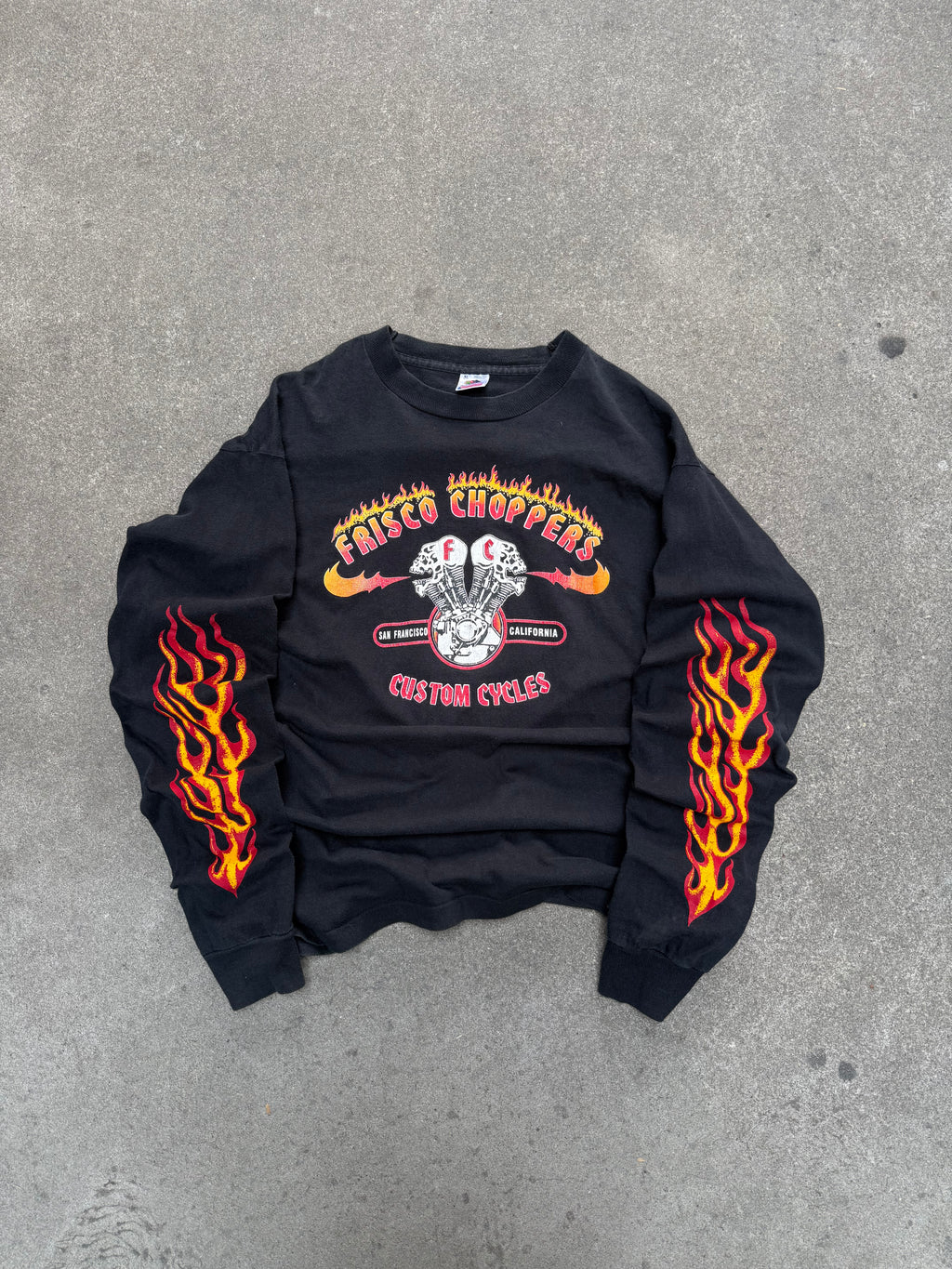 1990S VINTAGE FRISCO CHOPPERS FLAME LONG SLEEVE GRAPHIC TEE (XL)