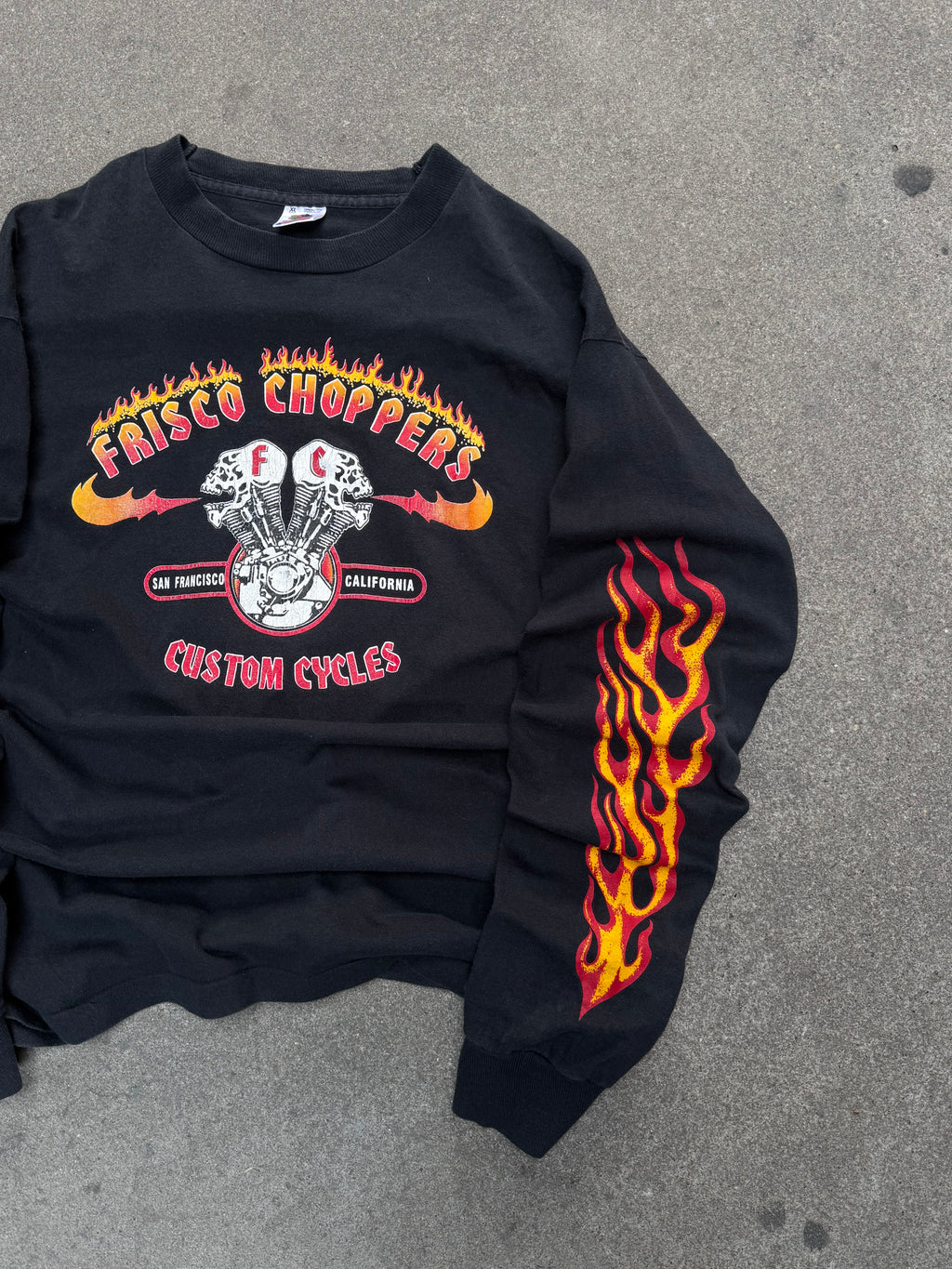 1990S VINTAGE FRISCO CHOPPERS FLAME LONG SLEEVE GRAPHIC TEE (XL)