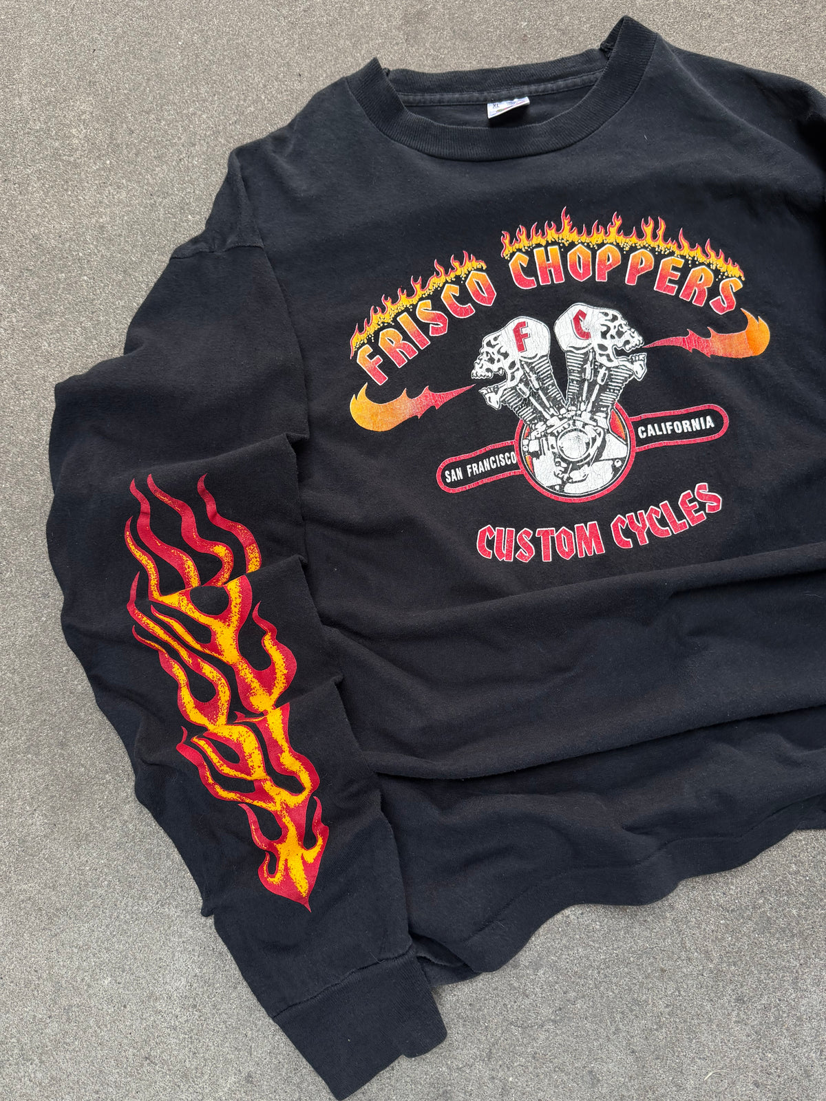 1990S VINTAGE FRISCO CHOPPERS FLAME LONG SLEEVE GRAPHIC TEE (XL)