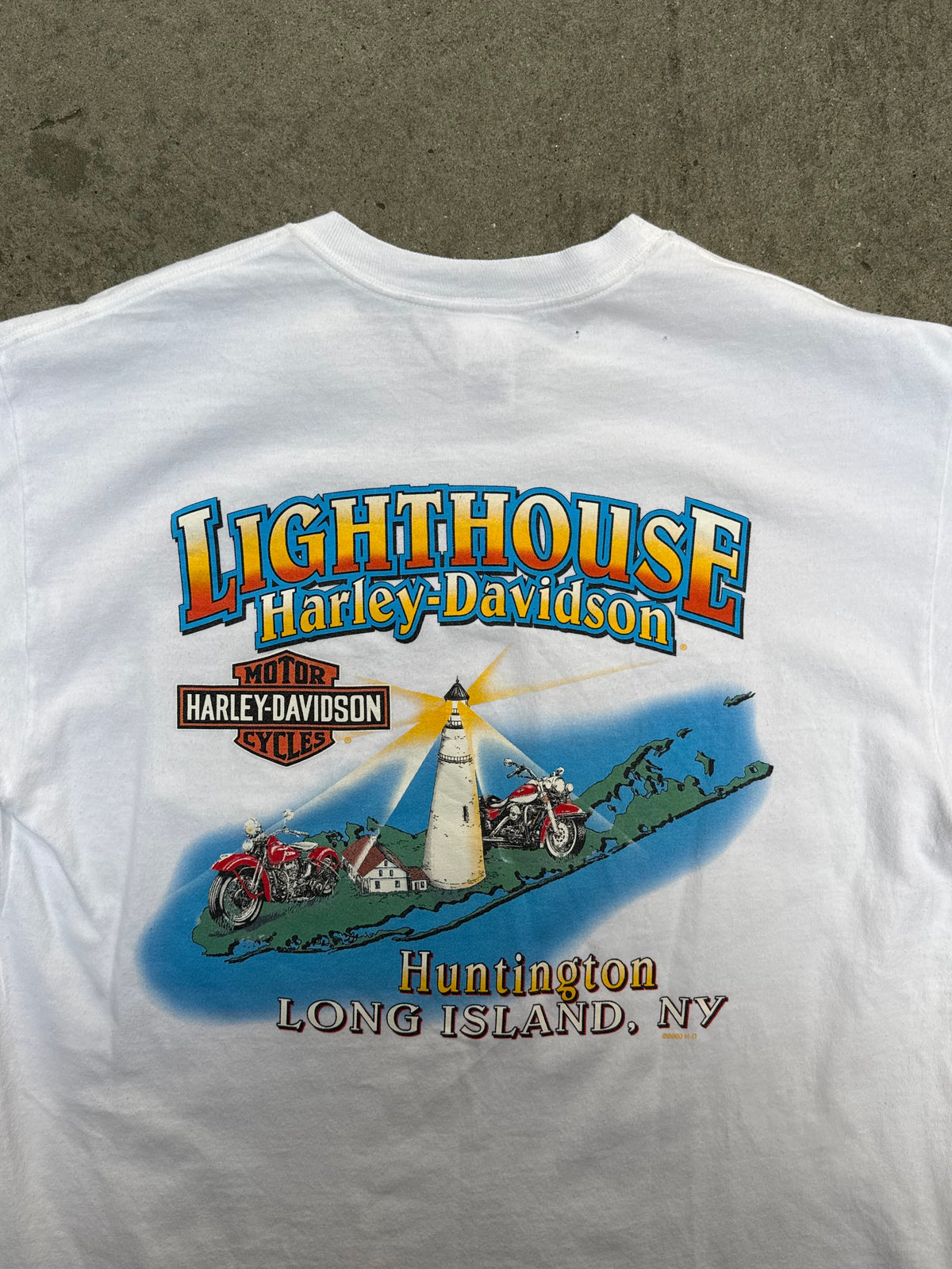 2000S HARLEY DAVIDSON LIGHTHOUSE LONG ISLAND VINTAGE POCKET TEE (L)