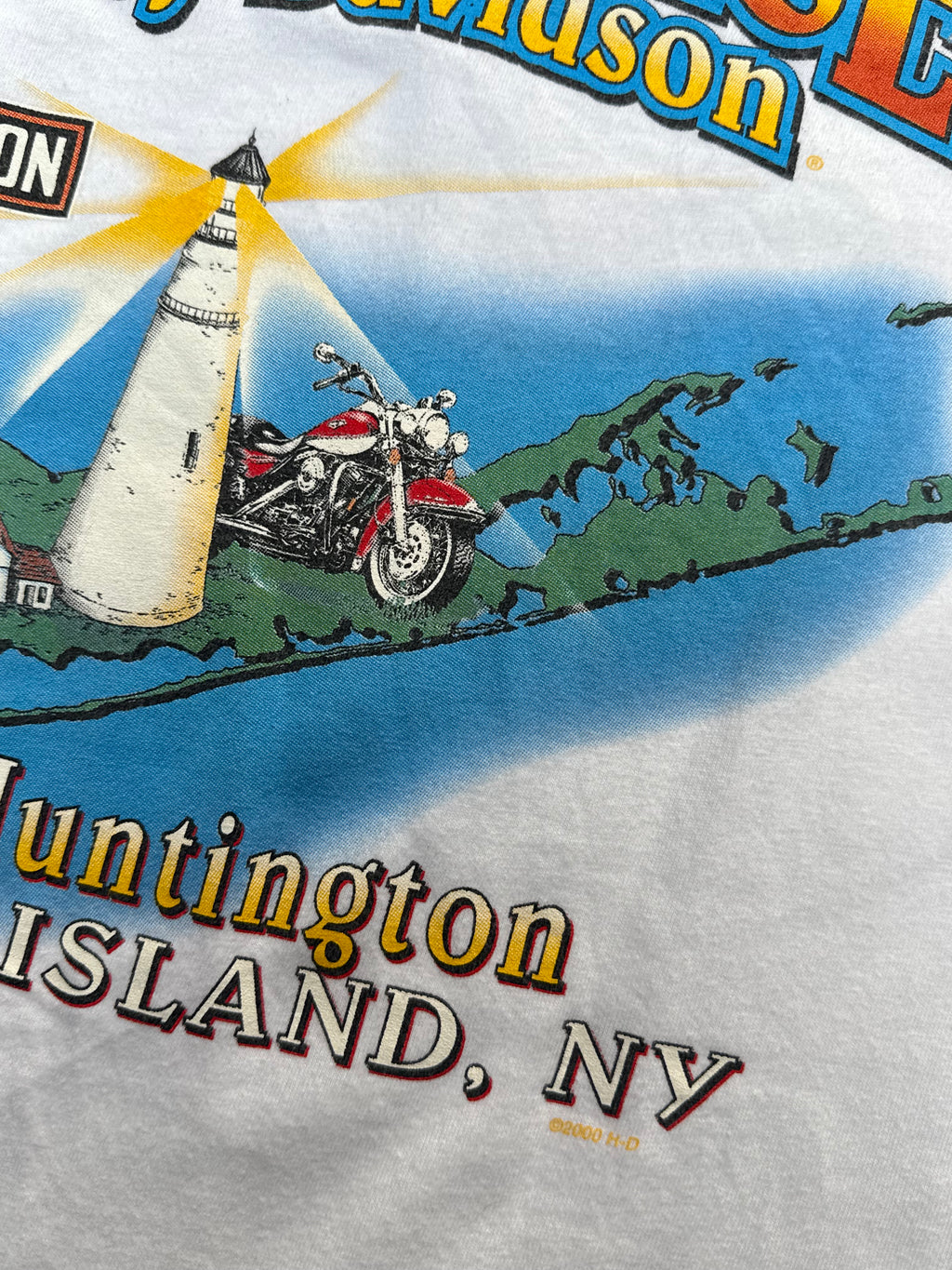 2000S HARLEY DAVIDSON LIGHTHOUSE LONG ISLAND VINTAGE POCKET TEE (L)
