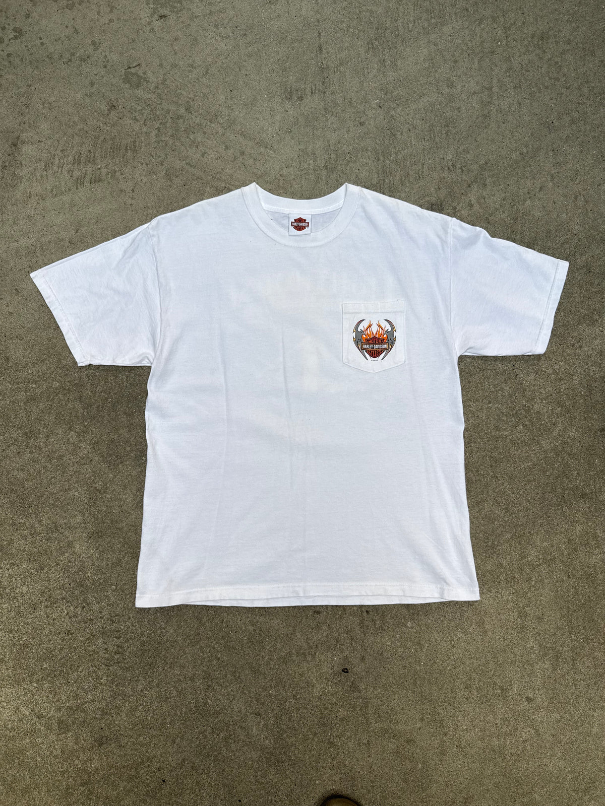 2000S HARLEY DAVIDSON LIGHTHOUSE LONG ISLAND VINTAGE POCKET TEE (L)