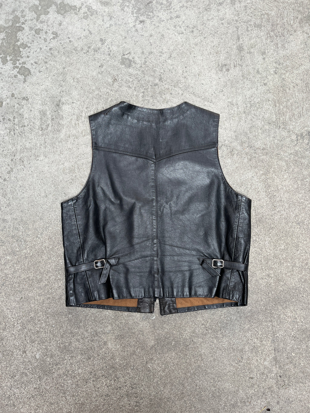 1970S VINTAGE LEATHER ZIP-UP BIKER VEST (54)