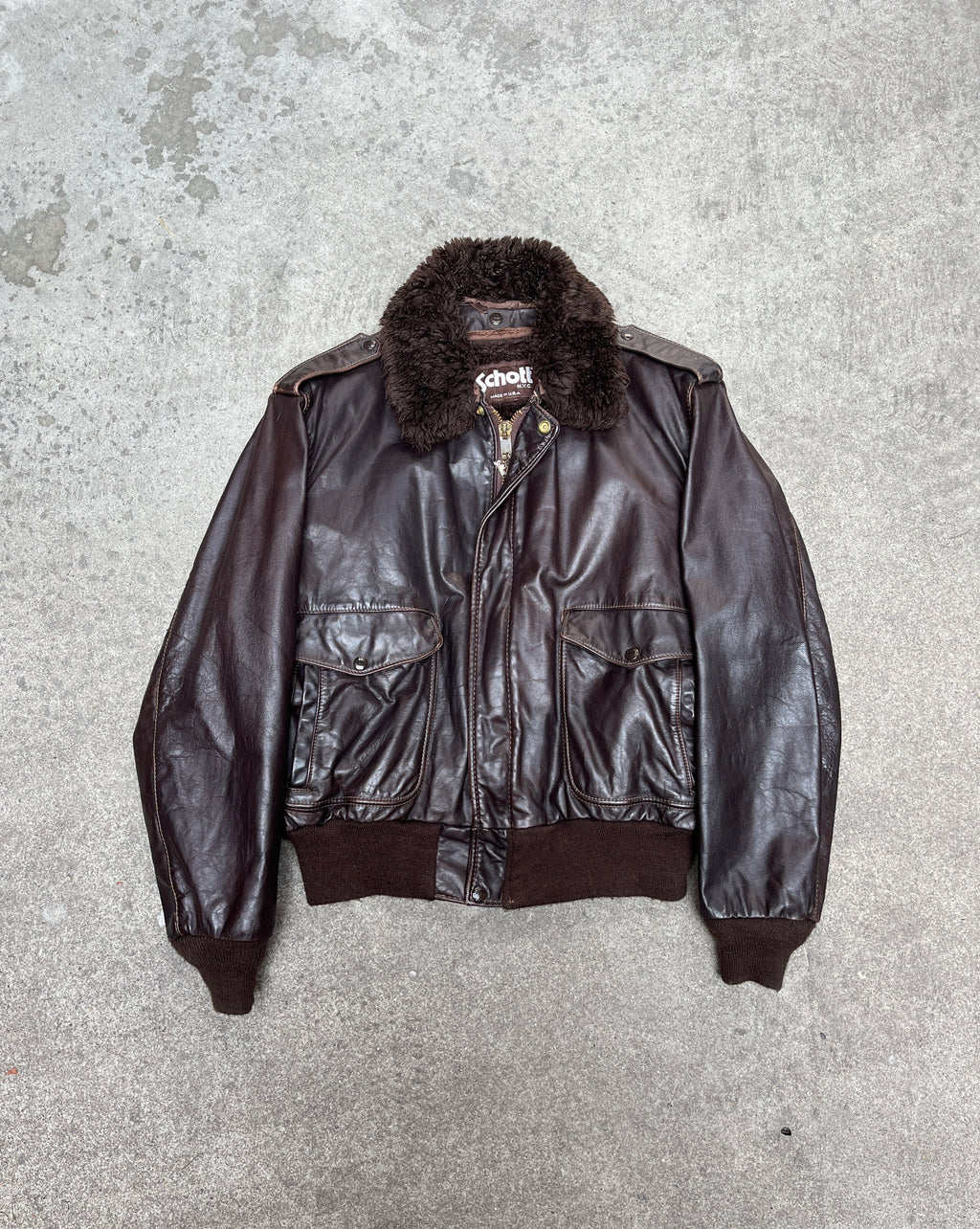 1980S VINTAGE SCHOTT NYC 684SM LEATHER FLIGHT JACKET (48)
