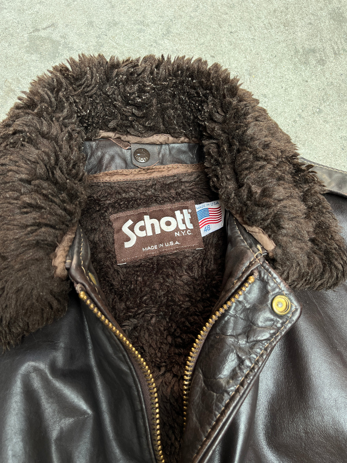 1980S VINTAGE SCHOTT NYC 684SM LEATHER FLIGHT JACKET (48)