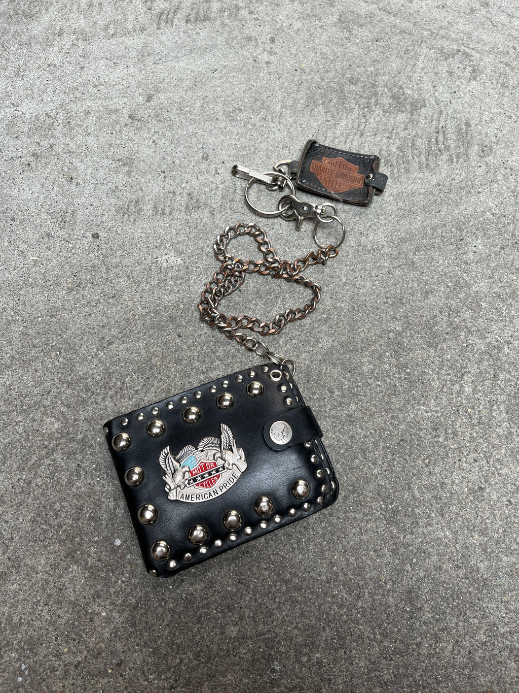 1990S VINTAGE HARLEY DAVIDSON STUDDED LEATHER BIKER TRUCKER CHAIN WALLET